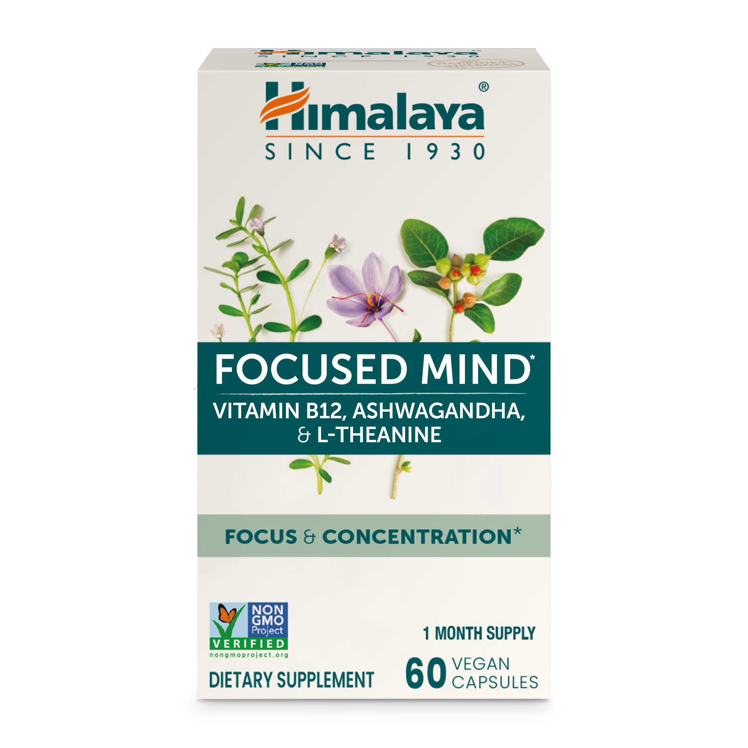 Himalaya Focused Mind Supplement, with Ashwagandha, Bacopa & L-Theanine for Attention, Focus and Energy Support, 60 Vegan Capsules, Gluten Free, 1 Month Supply HimalayaAu supplements