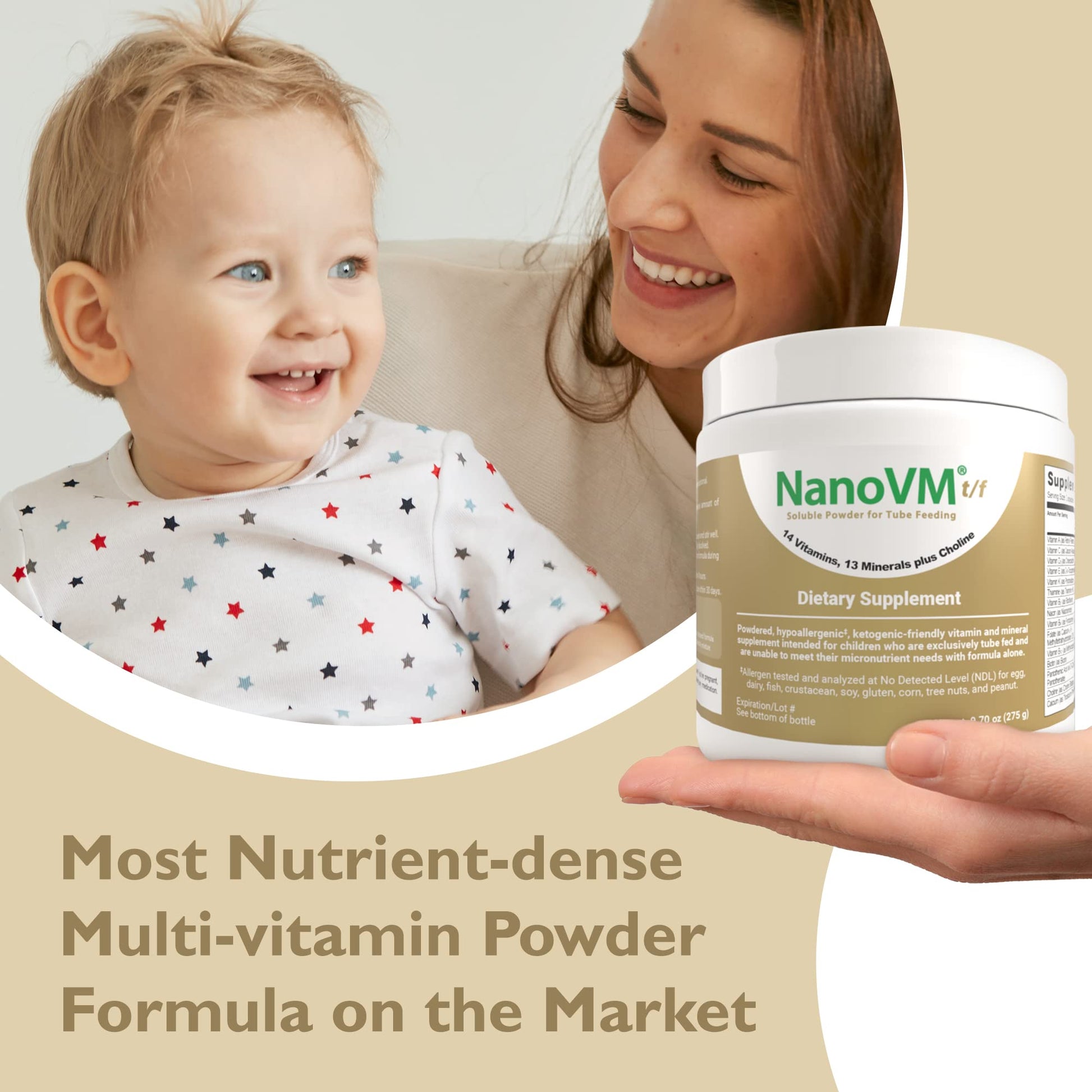 NanoVM t/f, Dietary Supplement for Tube Feeding, Allergen-Free Kids Multivitamin, Unflavored Vitamin Powder with 14 Vitamins & 13 Minerals, Low-Carb Kids Vitamins, 275g - Solace Nutrition NanoVMAu supplements