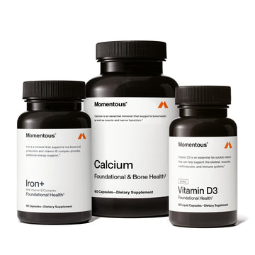 Momentous The Women's Three Bundle - Iron+, Calcium, & Vitamin D3 (2,000 IU) - 3 Critical Nutrients for All Women in 1 Daily Supplement System - NSF Certified for Sport - Gluten-Free - 60 Servings MomentousAu supplements