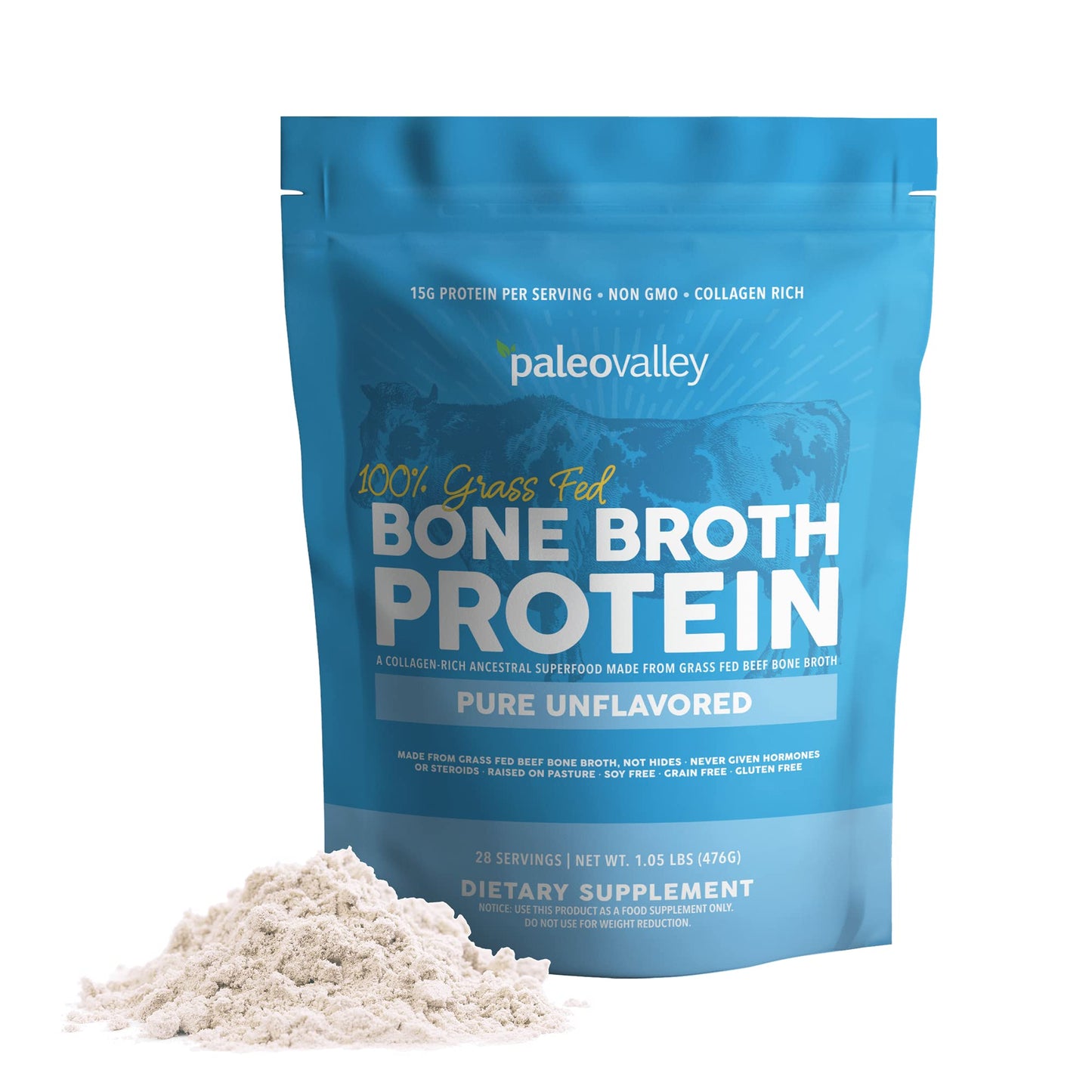 Paleovalley 100% Grass Fed Beef Bone Broth Protein Powder - Rich in Collagen Peptides PaleovalleyUS supplements