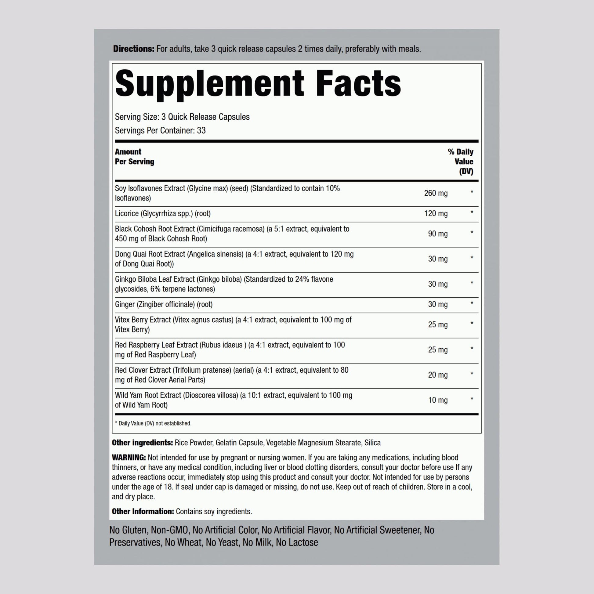 Piping Rock Menopause Ease Supplement | 100 Capsules | Advanced Support for Women | with Black Cohosh and Wild Yam | Non-GMO, Gluten Free Piping RockAu supplements