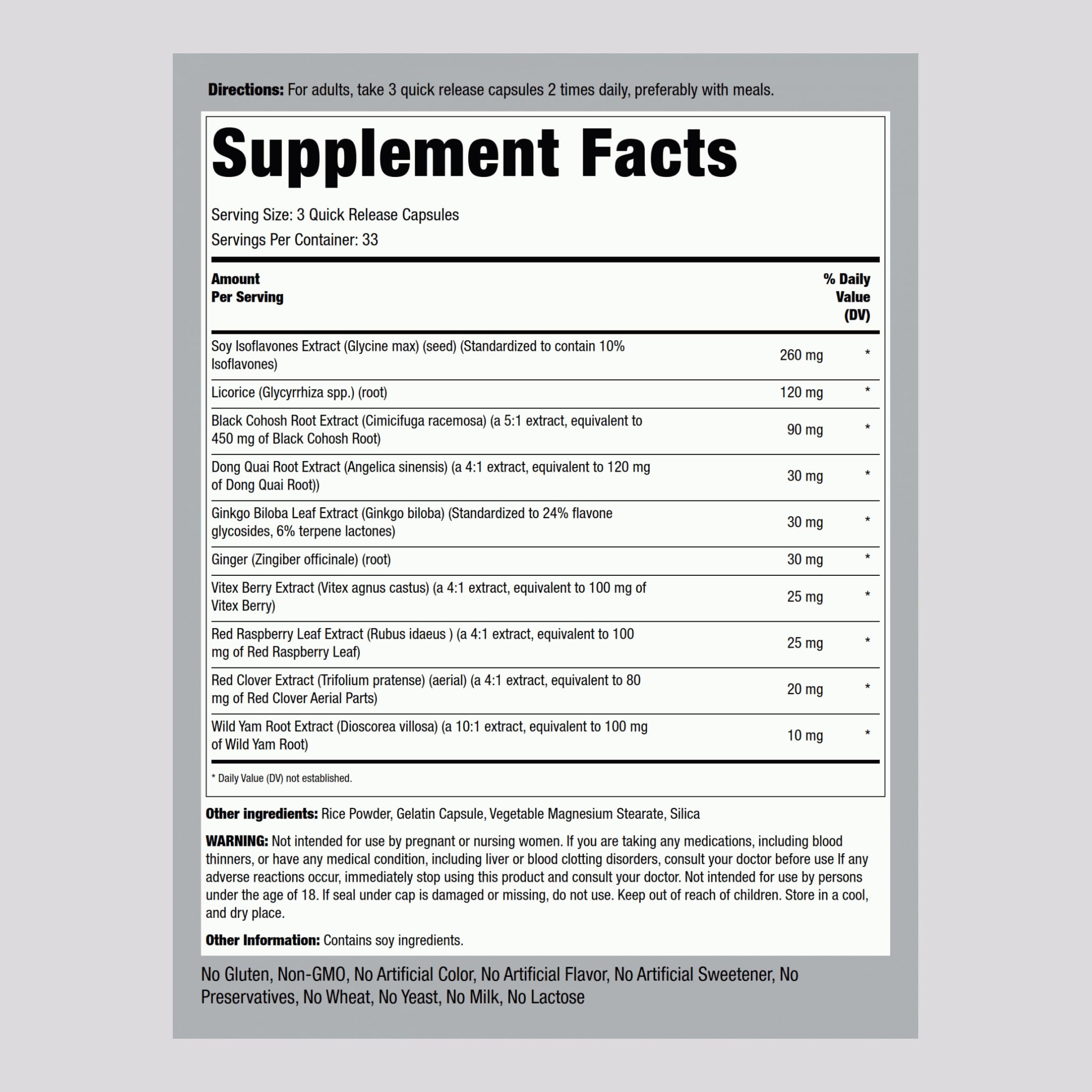 Piping Rock Menopause Ease Supplement | 100 Capsules | Advanced Support for Women | with Black Cohosh and Wild Yam | Non-GMO, Gluten Free Piping RockAu supplements