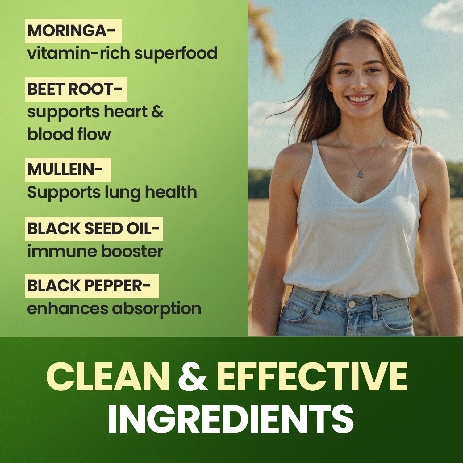 Moringa Capsules, Beet Root, Mullein Leaf - Energy, Skin, Immune Supplement Superfood, Rich in Antioxidants, Minerals & Essential Vitamins - High Absorption Non-GMO - Made in USA - 60ct VitamaxAu supplements