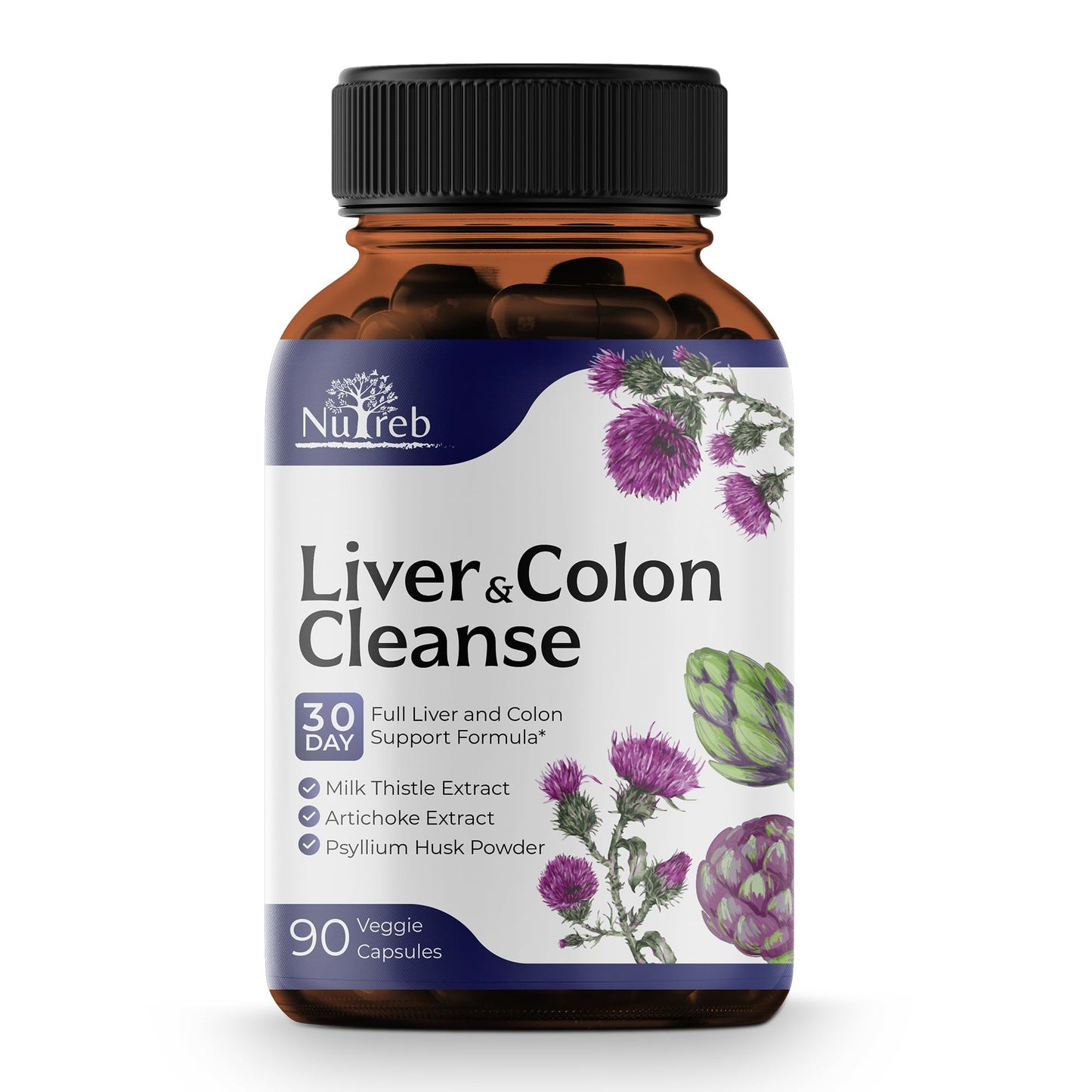 Liver Cleanse Detox & Repair with Colon Cleanse - Milk Thistle, Dandelion Root, Psyllium Husk Fiber NutrebUS supplements