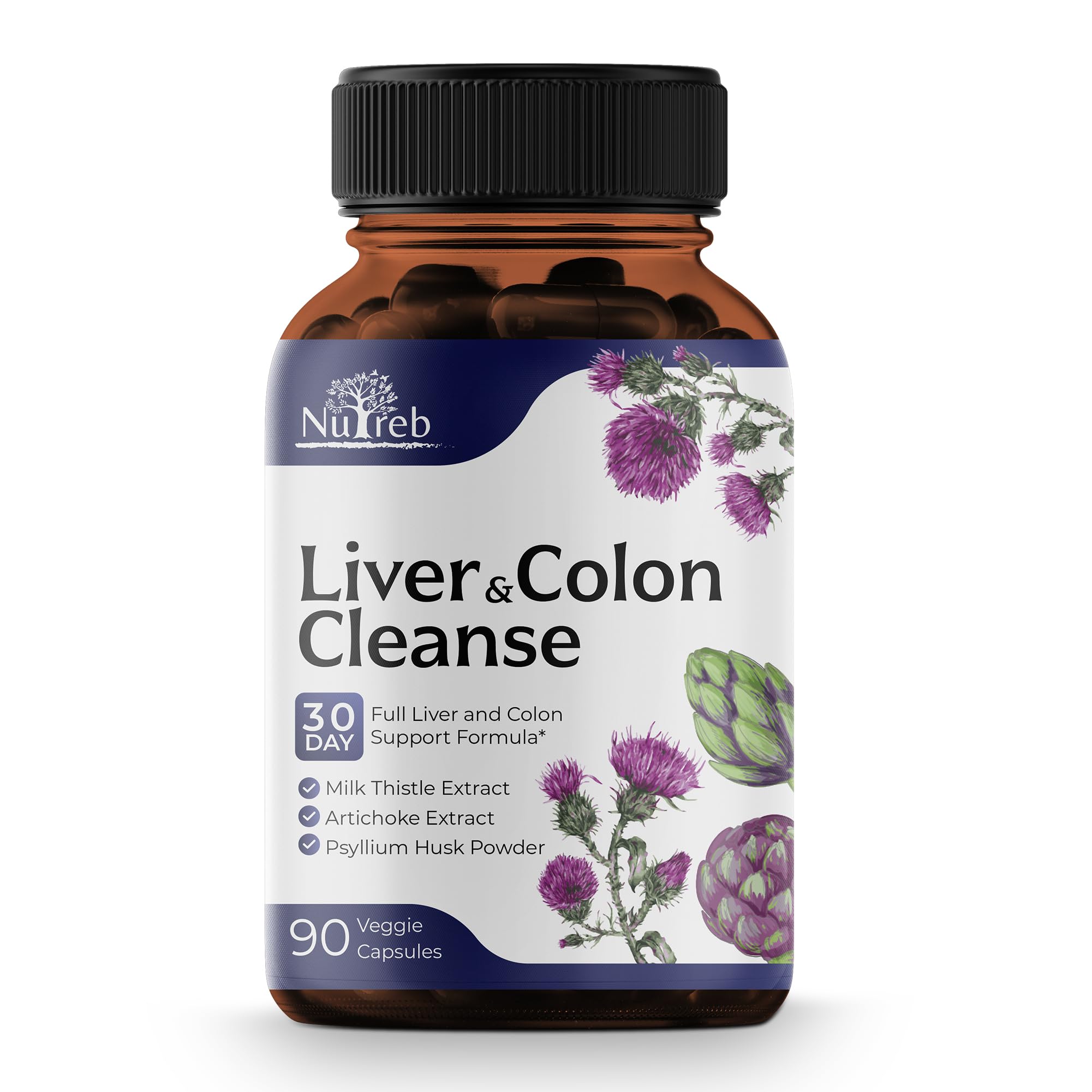 Liver Cleanse Detox & Repair with Colon Cleanse - Milk Thistle, Dandelion Root, Psyllium Husk Fiber NutrebAu supplements