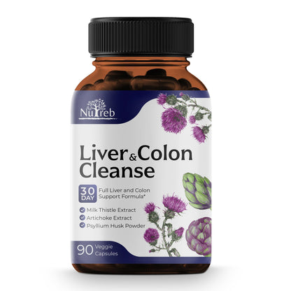 Liver Cleanse Detox & Repair with Colon Cleanse - Milk Thistle, Dandelion Root, Psyllium Husk Fiber NutrebUS supplements