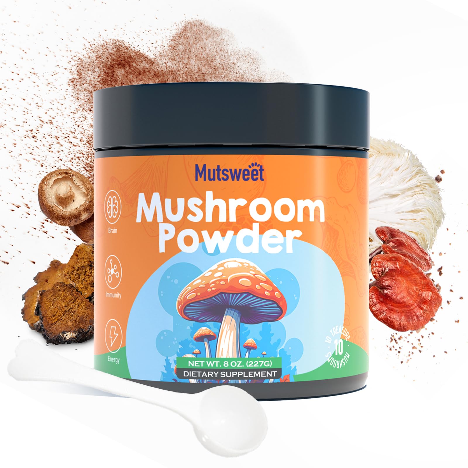 Mushroom Powder Blend (75 Servings), Ten Mushroom Supplement with Lions Mane MutsweetUS supplements