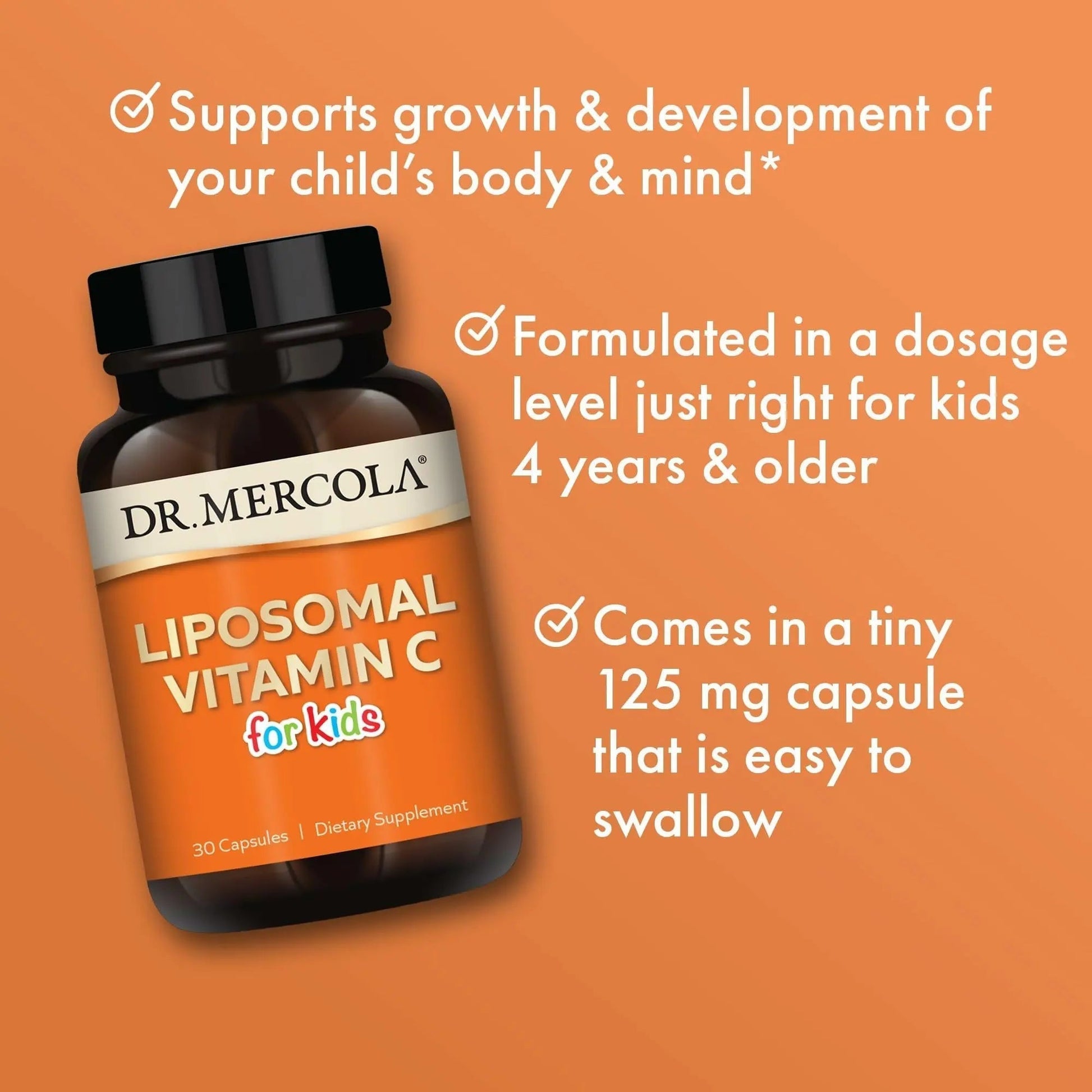 Dr. Mercola Liposomal Vitamin C for Kids - 125 mg Vitamin C - Supports Immune & Brain Function - Liposomal Delivery Dr. MercolaAu supplements