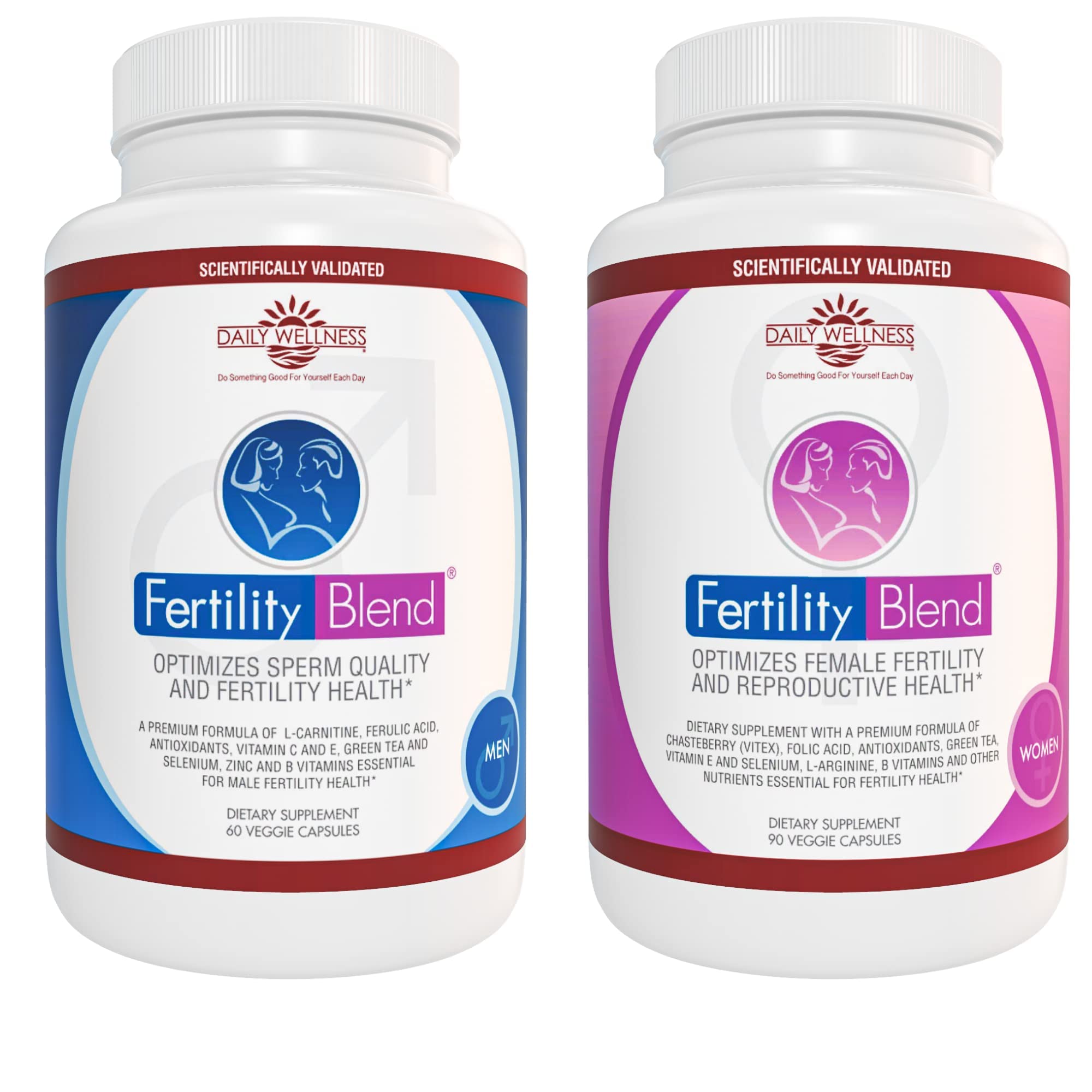 One Month Supply Each-FERTILITY BLEND Supplement for MEN (60 Tablets) and FERTILITY BLEND Supplement for WOMEN (90 Tablets).by The Daily Wellness Co. Fertility BlendAu supplements