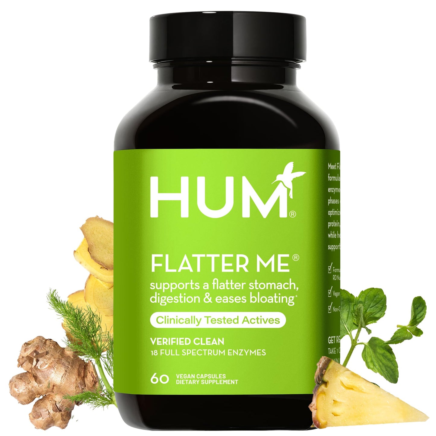 HUM Flatter Me Supplement for Daily Bloating - 18 Full Spectrum Digestive HUMUS supplements
