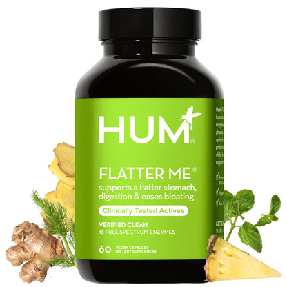 HUM Flatter Me Supplement for Daily Bloating - 18 Full Spectrum Digestive HUMUS supplements