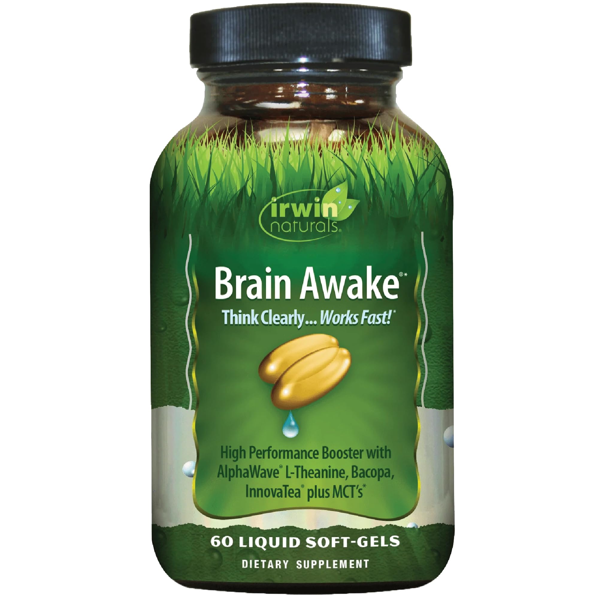 Irwin Naturals Brain Awake Enhanced Mental Performance, Increased Focus, Boost Clarity & Concentration - Powerful Nootropic Booster with L-Theanine, Bacopa, MCT's & InnovaTea - 60 Liquid Softgels Irwin NaturalsAu supplements