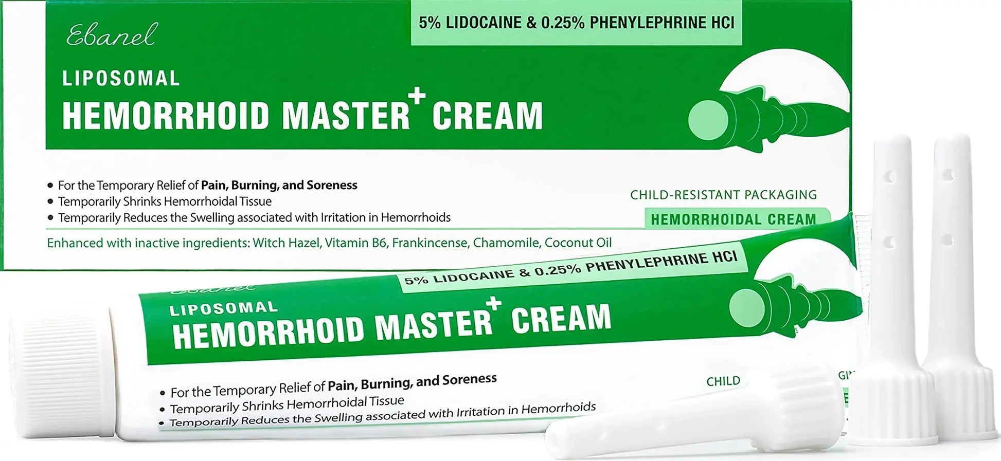 Ebanel 5% Lidocaine Hemorrhoid Treatment Cream with Witch Hazel, Phenylephrine, Horse Chestnut, Vitamin B6, Zinc Oxide, External and Internal Hemorrhoids Treatment Burn Itch Pain Relief Anal Cream EbanelAu supplements