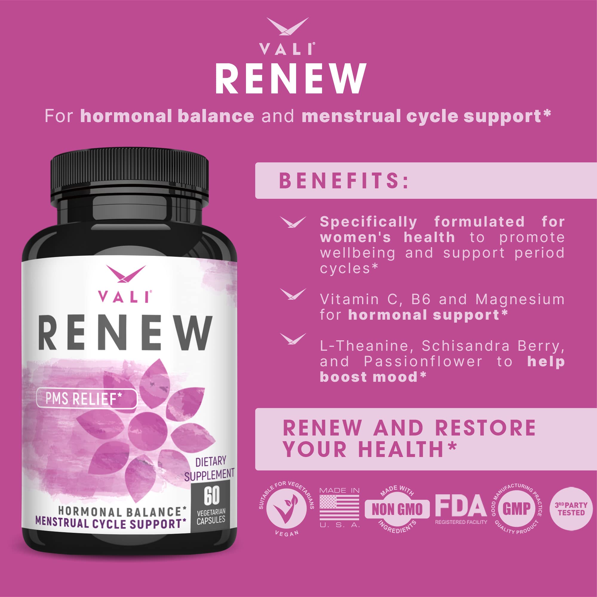 VALI Renew PMS Relief Supplement. Women’s Menstrual Cycle Support. Herbal Formula VALIUS supplements