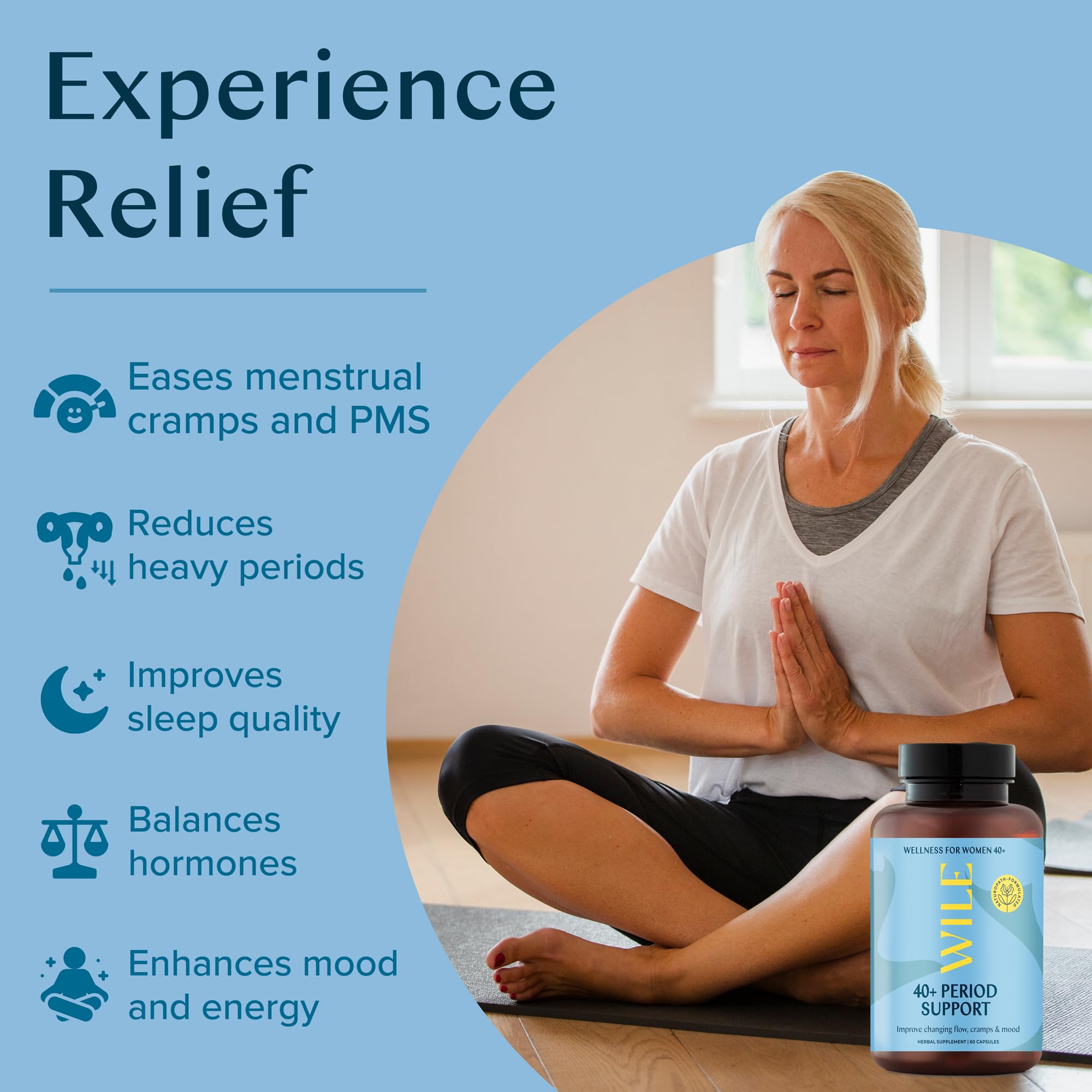 WILE Menopause and Perimenopause Supplements for Women - Menstrual Cramp, PMS and Heavy Period Relief with Dong Quai - Premenopausal Support for Hormone Balance & Improved Mood, Vegan, 30 Servings WILEAu supplements