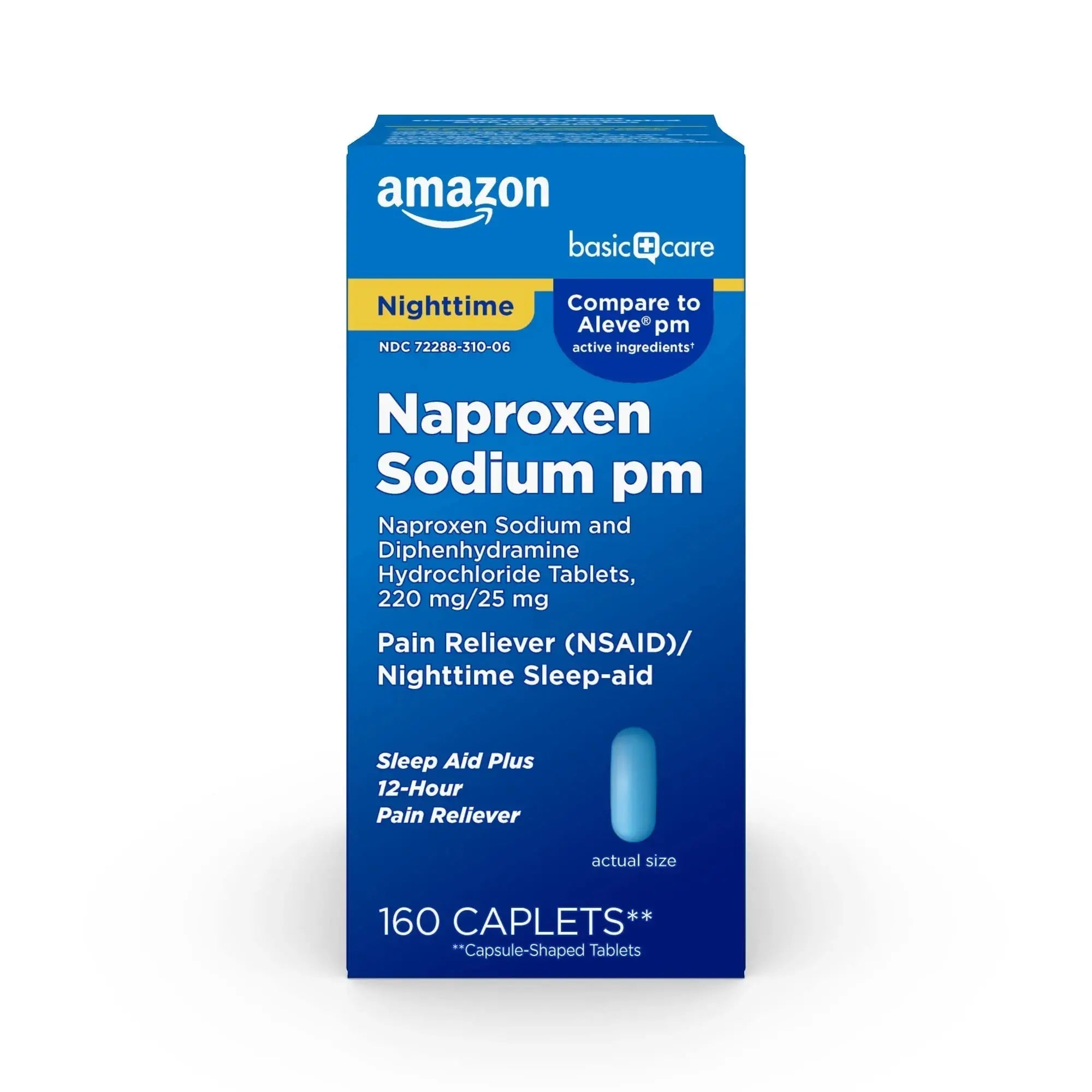 Amazon Basic Care All Night Pain Relief PM, Naproxen Sodium 220 mg/Diphenhydramine Hydrochloride 25 mg Tablets, Pain Reliever/Nighttime Sleep-Aid, 160 Count Amazon Basic CareAu supplements