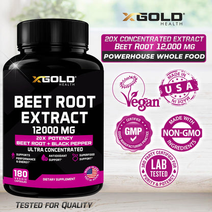 Beet Root Extract Capsules - 12000mg 20x Concentrated Beet Root Capsules Supplement X Gold HealthUS supplements
