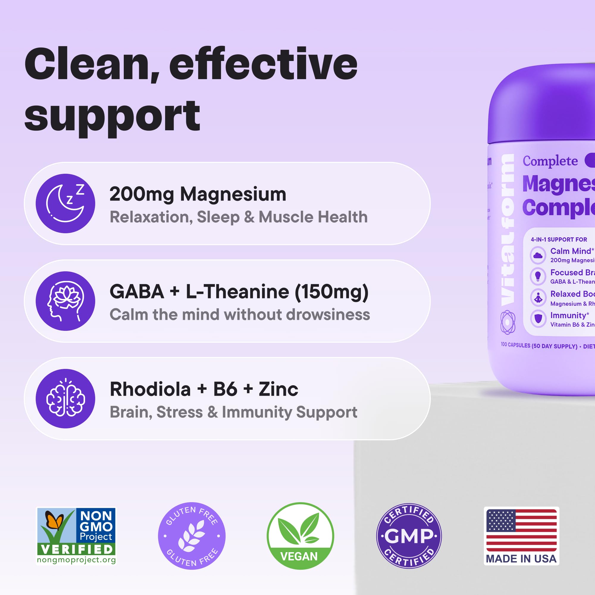 VitalForm Magnesium Glycinate Sleep Complex – Non-Habit Forming Support with L-Theanine, GABA, Zinc & Rhodiola – Promotes Relaxation, Calm & Muscle Recovery – Non-Melatonin – 100 Capsules VitalFormAu supplements