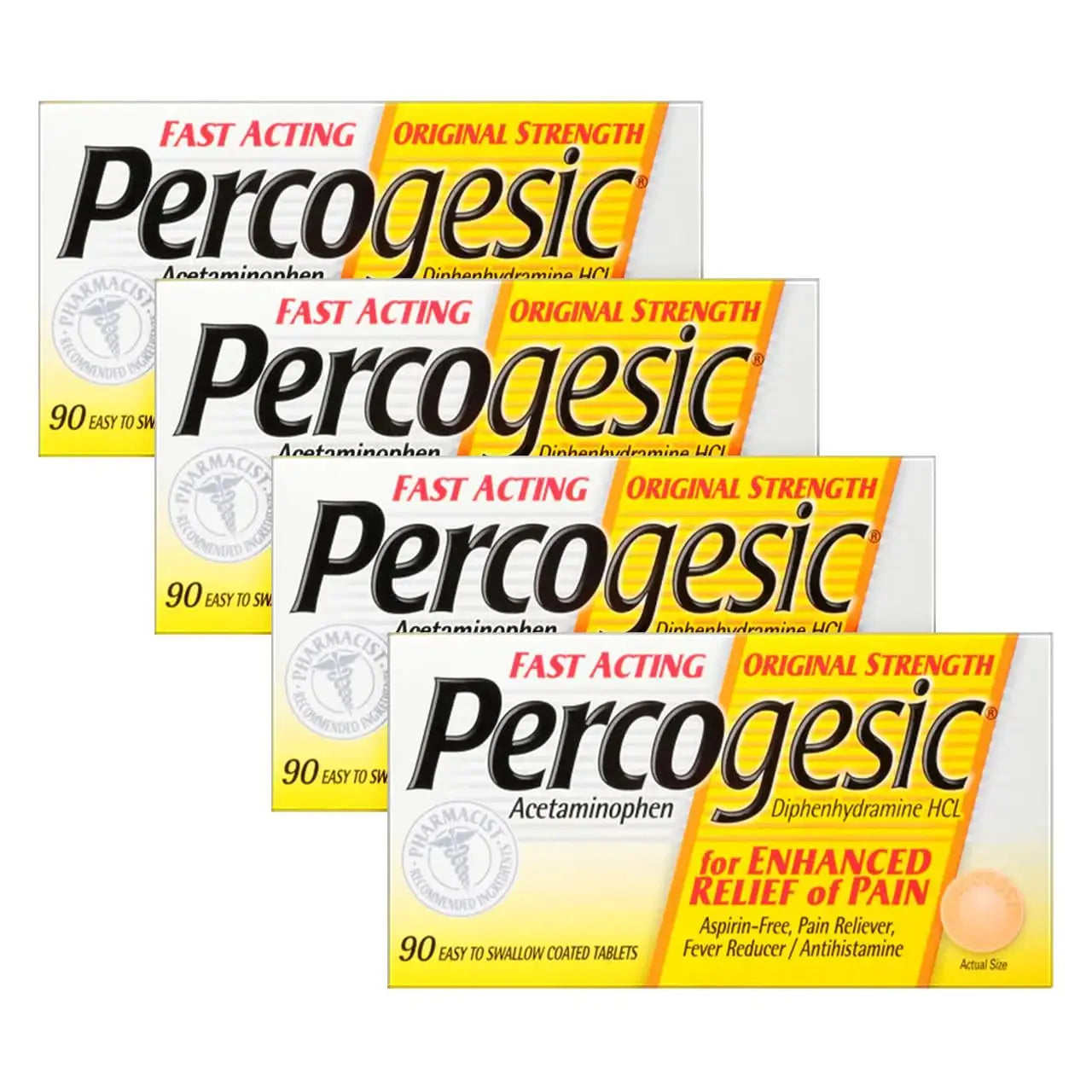 Percogesic Original Pain Relief | Aspirin Free Fast Acting Relief | 90 Coated Caplets (4 Pack) PercogesicAu supplements