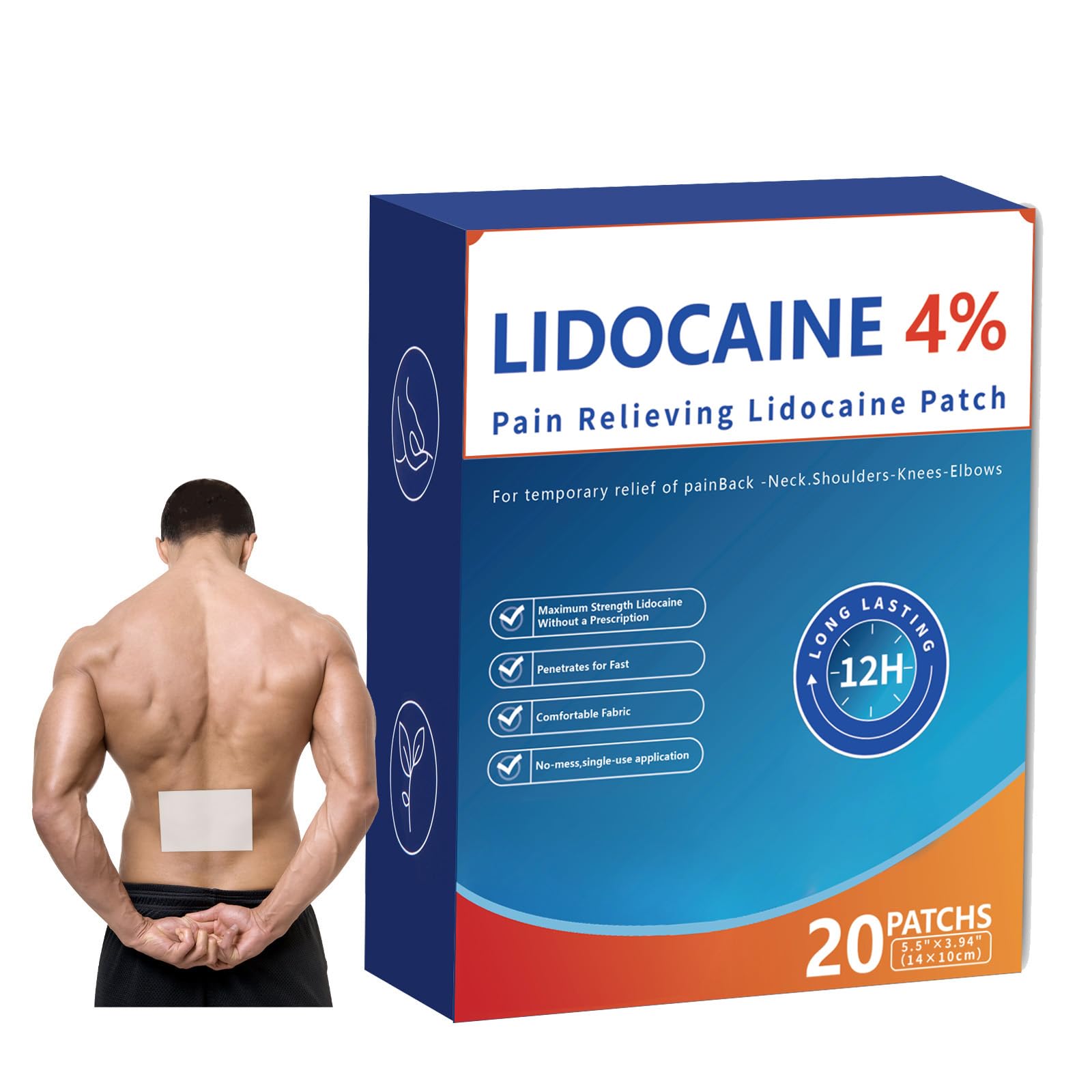 AROSLU Pain Relief Patches Lidocaine 4% ICY Patch Relieving Patch-12 Hour Acting Pain Patches-Muscle and Joint Pain Relief |Targets Neck,Back,Shoulders Pain relief-20patches AROSLUAu supplements