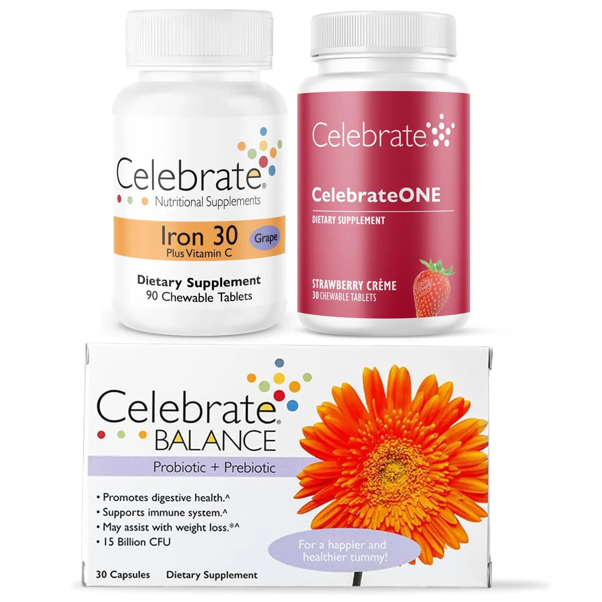 Celebrate Bariatric Essentials Bundle – CelebrateONE Multivitamin, Iron with Vitamin C Chewables, & Balance Probiotic + Prebiotic – Complete Nutritional & Digestive Support for WLS Patients Celebrate Bariatric SupplementsAu supplements
