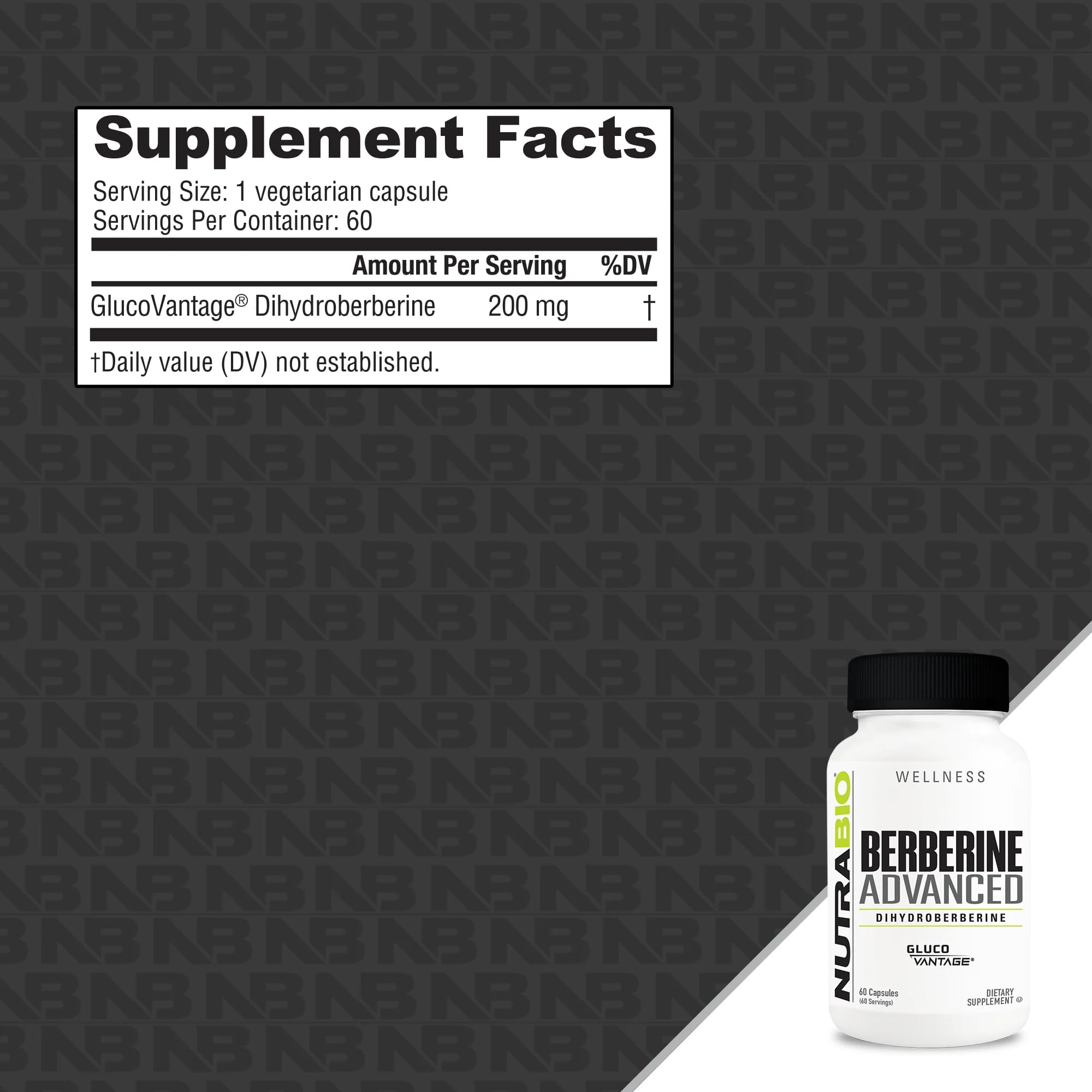 NutraBio Berberine Advanced Supplement (Dihydroberberine), 200 mg - Provides Advanced Absorption Carbohydrate Tolerance Support, 60 Caps NutraBioAu supplements