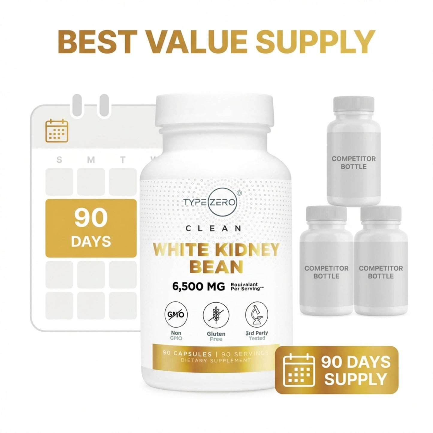 Type Zero Clean White Kidney Bean Capsules (6,500 MG Equivalent Per Serving, 90 Count) - Non-GMO, Gluten Free Type ZeroUS supplements