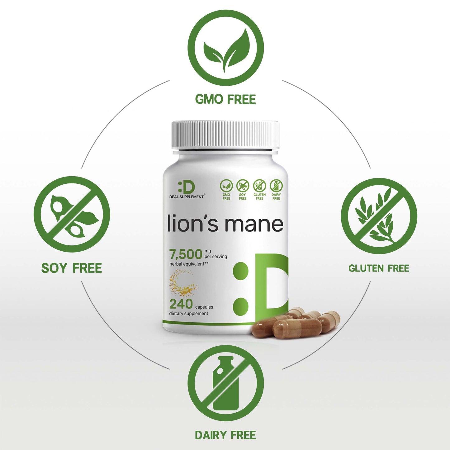 Lions Mane Mushroom Supplement, 7,500mg Per Serving, 240 Capsules – Active Fruiting DEAL SUPPLEMENTUS supplements
