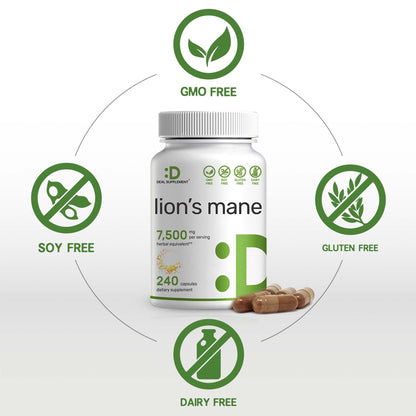 Lions Mane Mushroom Supplement, 7,500mg Per Serving, 240 Capsules – Active Fruiting DEAL SUPPLEMENTUS supplements