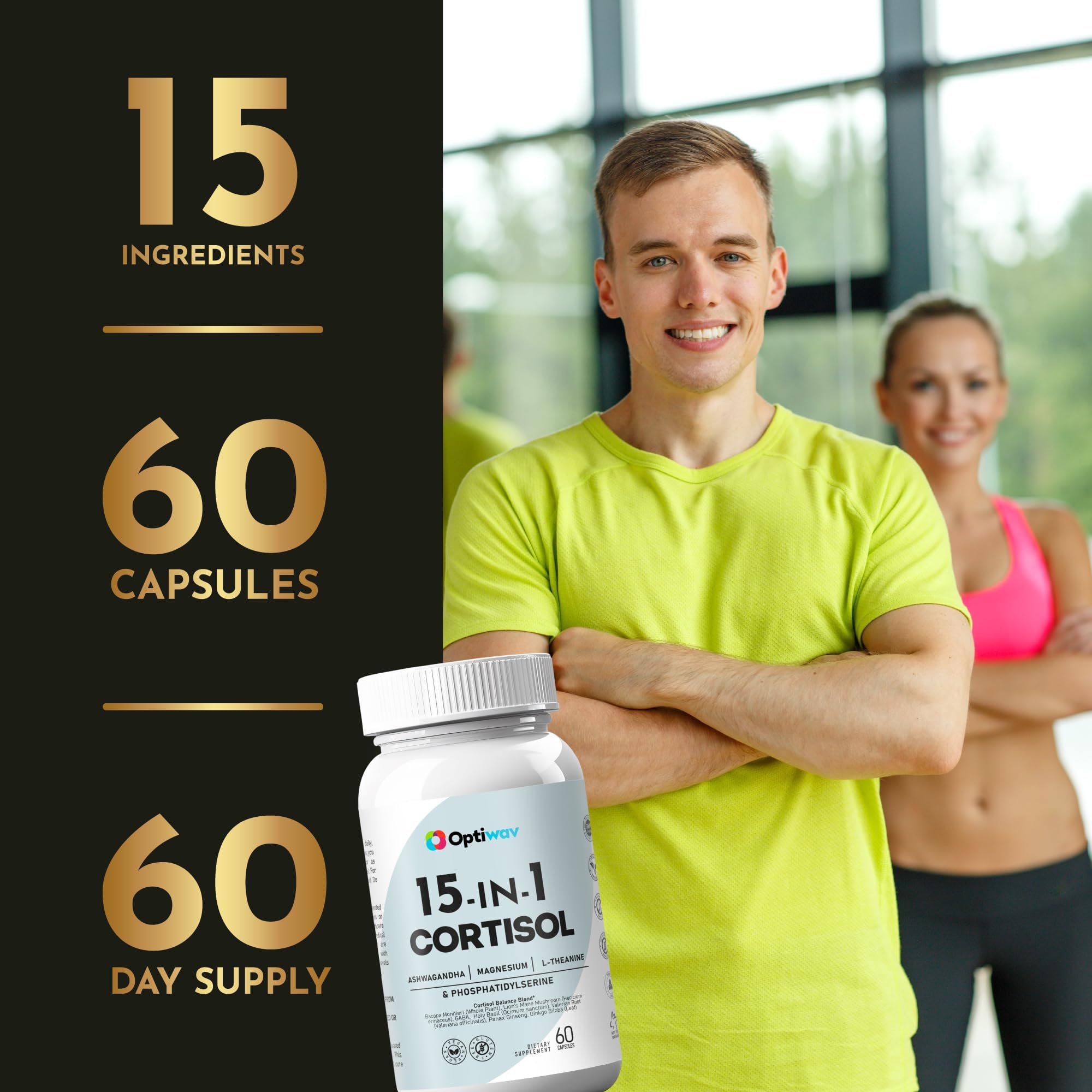 Optiwav Cortisol Detox Supplement for Women Men - Control & Lowering High Cortisol Level - Balance Calm Stress Relief Cleanse Adrenal Health Support - Magnesium Ashwagandha Cortisol Blocker Reducer OptiwavAu supplements