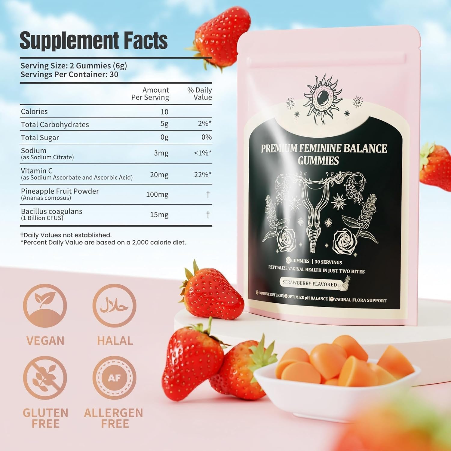 NIUSISE Feminine Balance Gummies, Premium Balance Supplement for Women PH Health, Immune Support, Vegan, Gluten-Free - Hawaiian Pineapple - 120 Gummies - 60 Servings 2 Pack. NIUSISEAu supplements