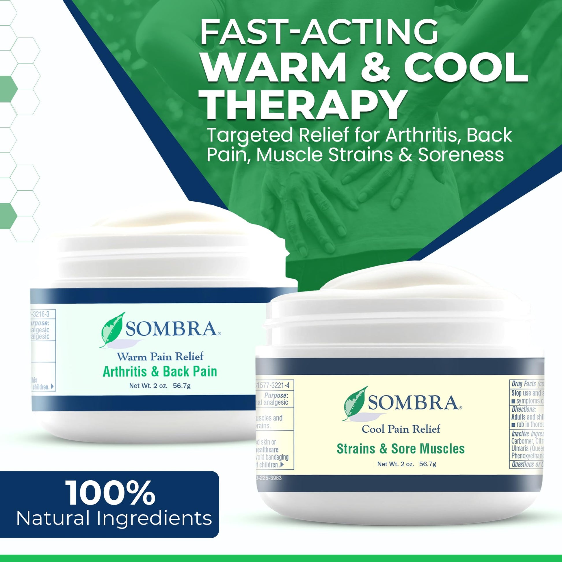 Sombra Warm & Cool Pain Relief Gel, Warm Relief for Arthritis and Chronic Pain Pre-Workout Muscle Rub, Cold for Swelling, Soreness, Post-Workout, Free of Artificial Fragrances, 2oz Per Jar SombraAu supplements