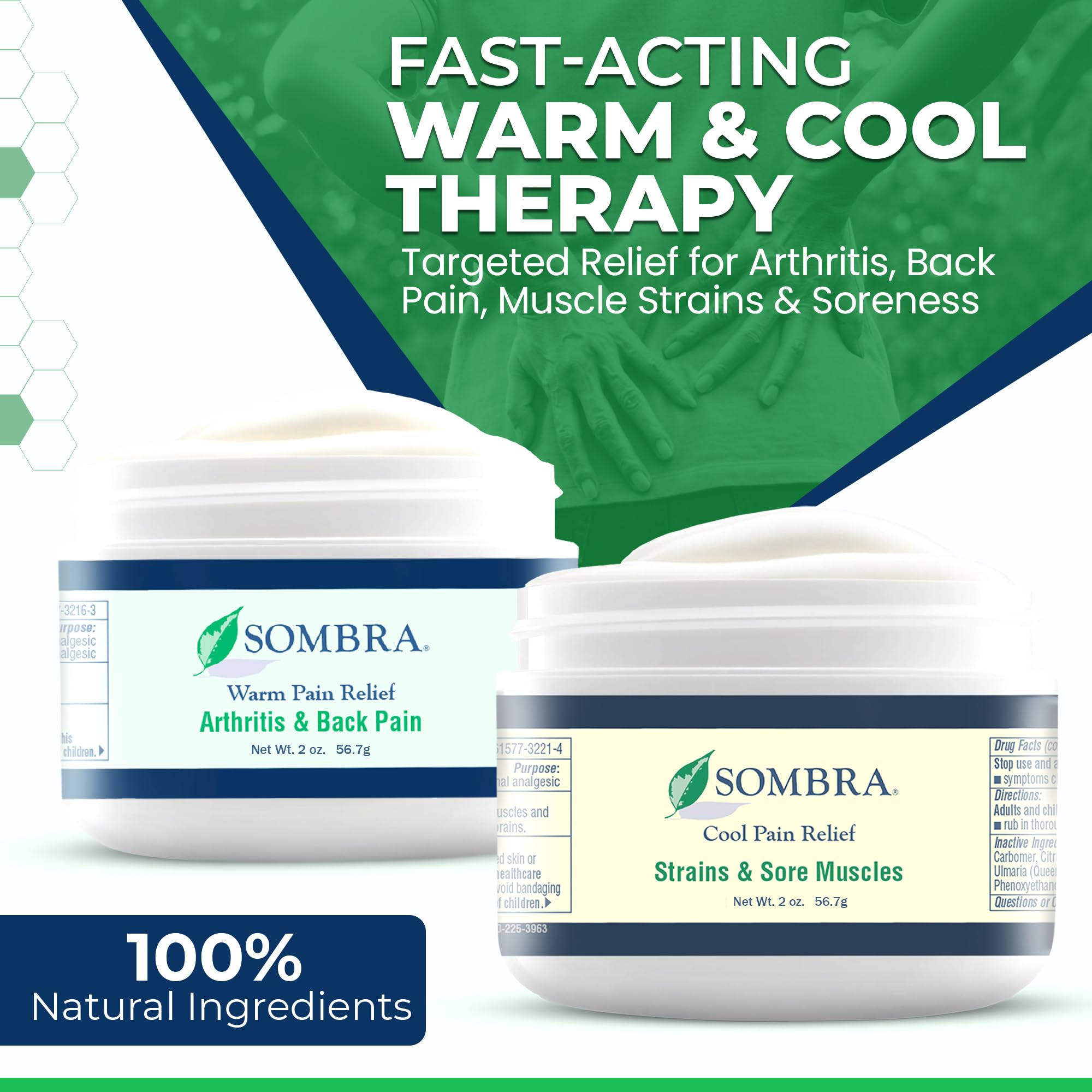 Sombra Warm & Cool Pain Relief Gel, Warm Relief for Arthritis and Chronic Pain Pre-Workout Muscle Rub, Cold for Swelling, Soreness, Post-Workout, Free of Artificial Fragrances, 2oz Per Jar SombraAu supplements