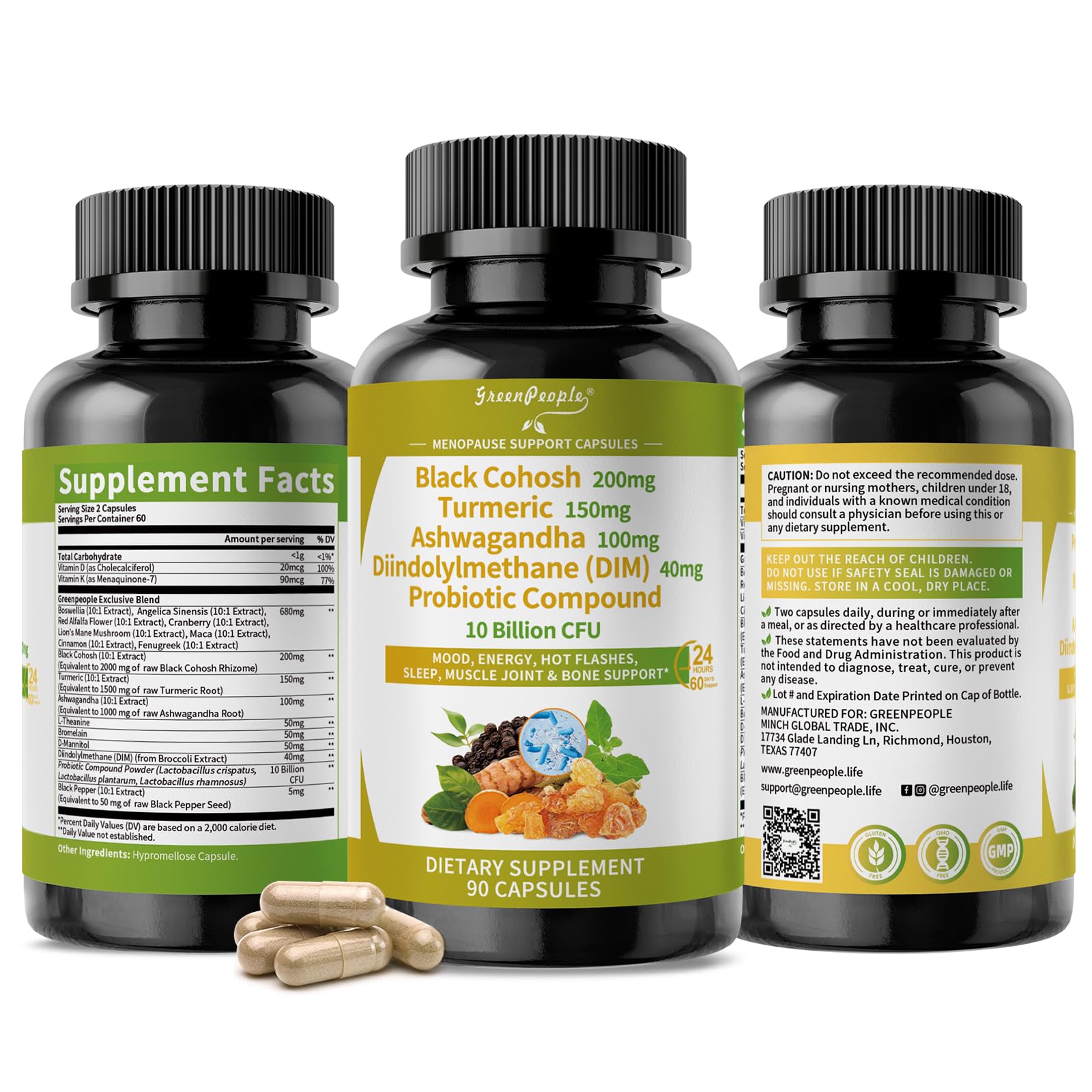 GREENPEOPLE Menopause Supplements for Women - Black Cohosh & Ashwagandha for Hot Flashes, Night Sweats, Mood Swings, Hormonal Balance Support,10 Billion CFU Probiotic - 120 Capsules Vegan Gluten-Free GREENPEOPLEAu supplements