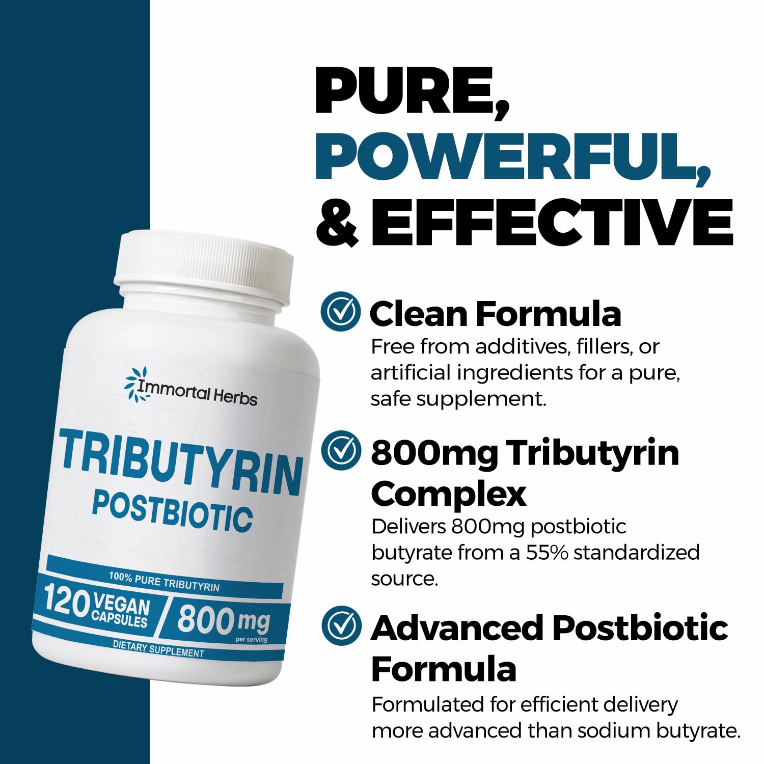 Immortal Herbs Tributyrin Supplement 800mg, Advanced Butyrate Form, 55% Standardized, More Effective Delivery Than Sodium Butyrate, 120 Capsules, Non-GMO & Gluten Free Postbiotic Supplement Immortal HerbsAu supplements