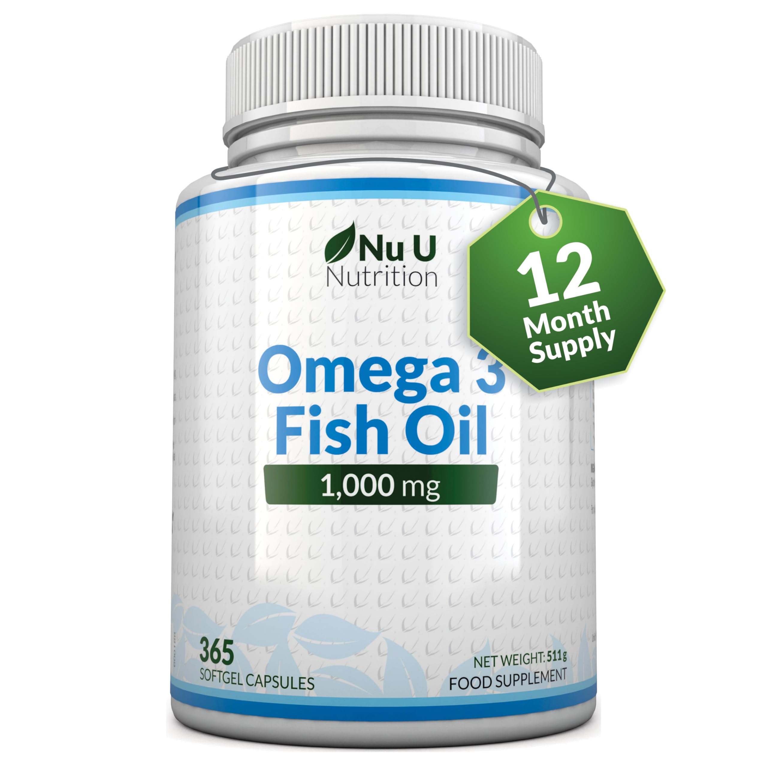 Omega 3 Fish Oil 1000mg - 365 Softgel Capsules - Up to 12 Month’s Supply - Pure Fish Oil Nu U NutritionUS supplements
