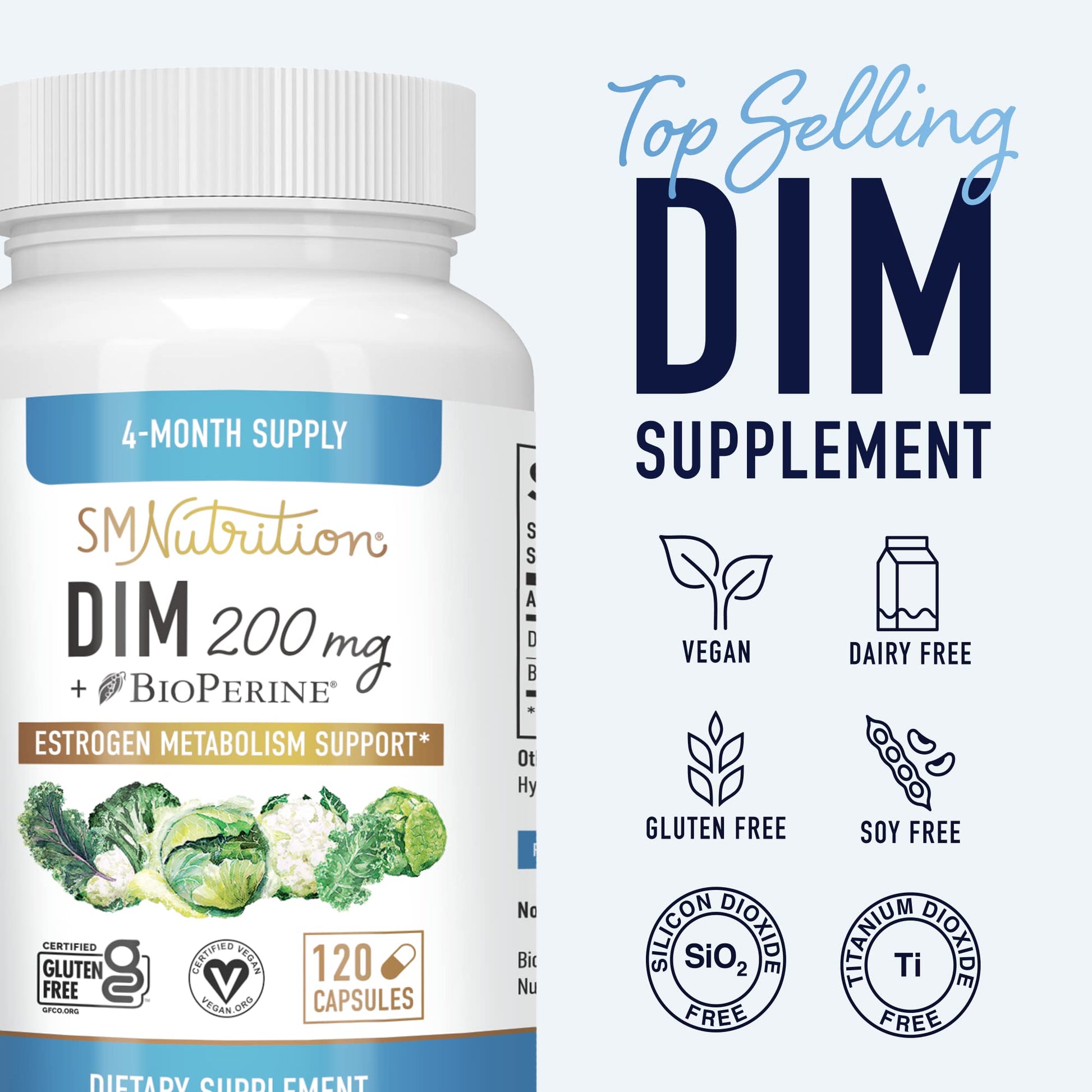 DIM Supplement 200 mg (120 Ct) | Estrogen Balance for Women & Men | Hormone Balance SMNutritionUS supplements