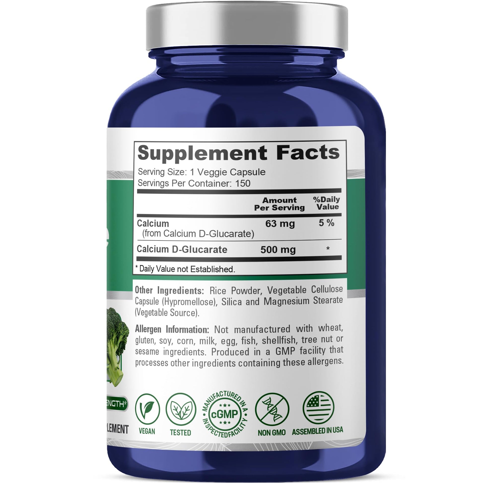 NusaPure Calcium D-Glucarate 500 mg 150 Veggie Caps, Vegan, Non-GMO, Gluten-Free NusaPureAu supplements