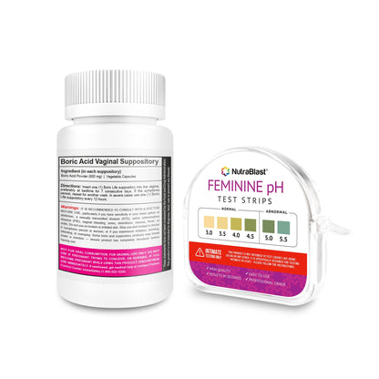 NutraBlast Boric Acid Suppositories 600mg (30 Count) Bundle with Feminine pH Test Strips 3.0-5.5 (100 Tests Roll) | Monitor Intimate Health | Accurate Women’s Acidity & Alkalinity NutraBlastUS supplements