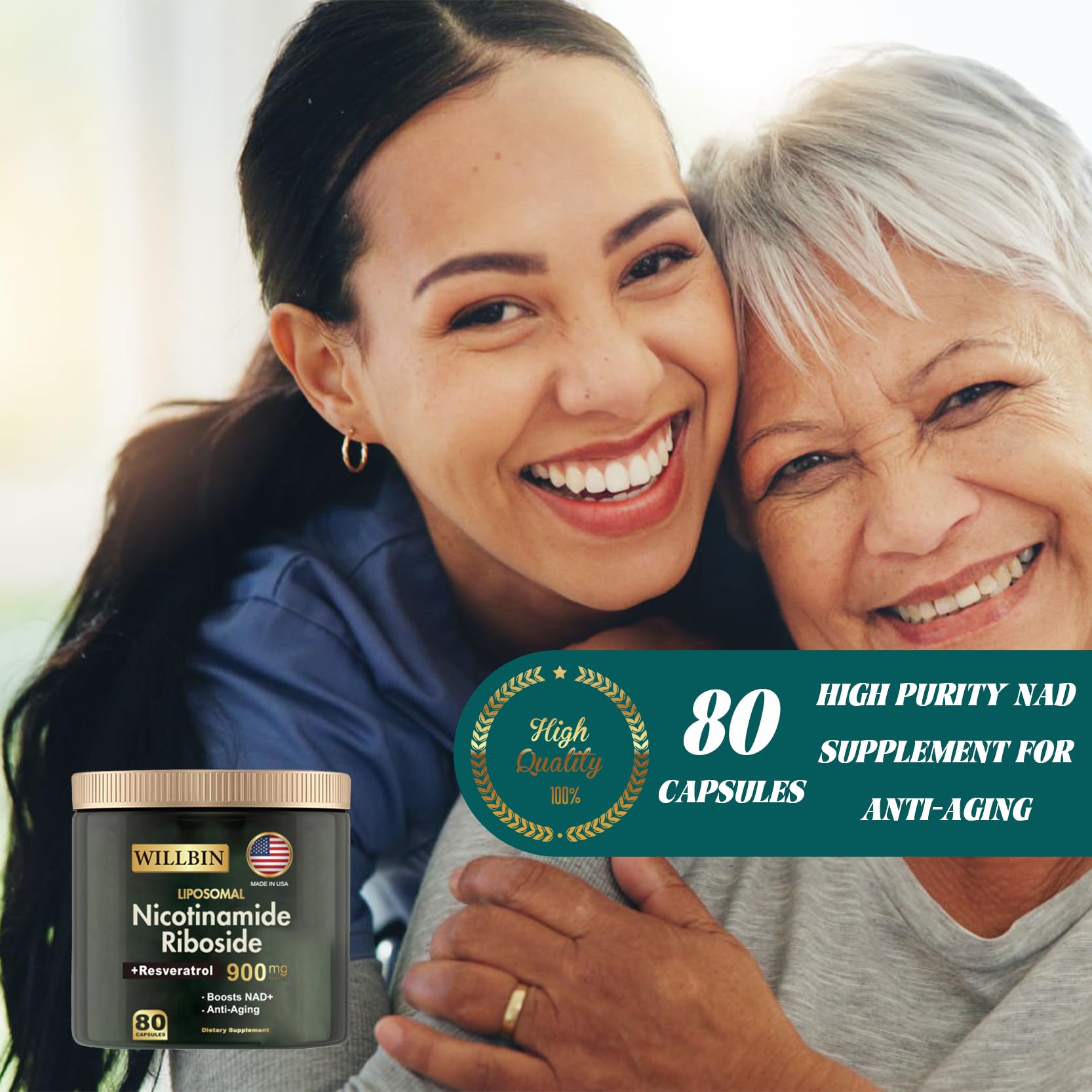 Willbin Liposomal NAD+ Supplement, Nicotinamide Riboside with Resveratrol, NAD Nicotinamide Riboside Boost Energy Focus Anti-Aging for Women & Men - 80 Vegan Capsules WillbinAu supplements