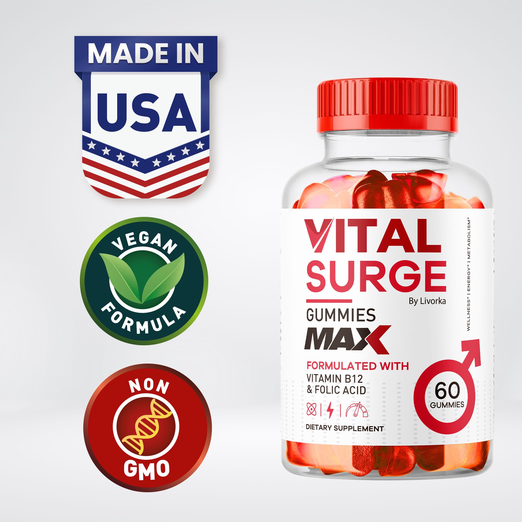 (2 Pack) Vital Surge - Vital Surge for Men, Max Maximum Strength 1050 MG, VitalSurge Supplement Support Gummy Advanced Formula, Premium Vitamin Gomitas (120 Gummies) LIVORKAAu supplements
