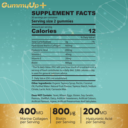 Hydrolysed Collagen Gummies with Biotin, 60 Sugar Free Natural Pineapple Flavoured Gummies ZA ZACANNAUS supplements