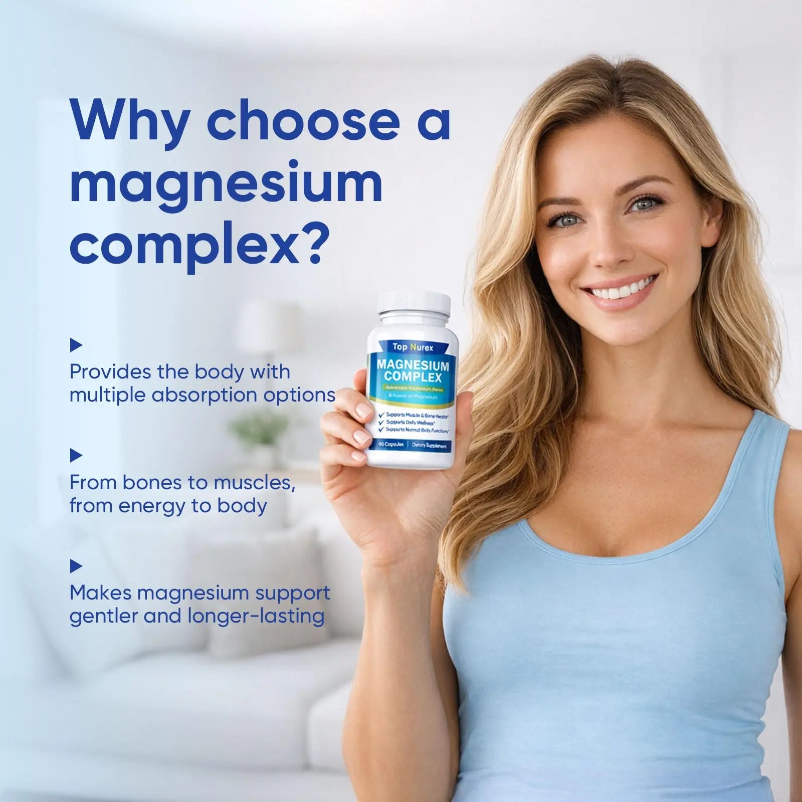 Top Nurex Magnesium Complex 1000 mg, 8-Source Magnesium Blend with Glycinate, Citrate, Malate & Taurate, Vegan Non-GMO Formula, 90 Capsules Kunnozznz supplements