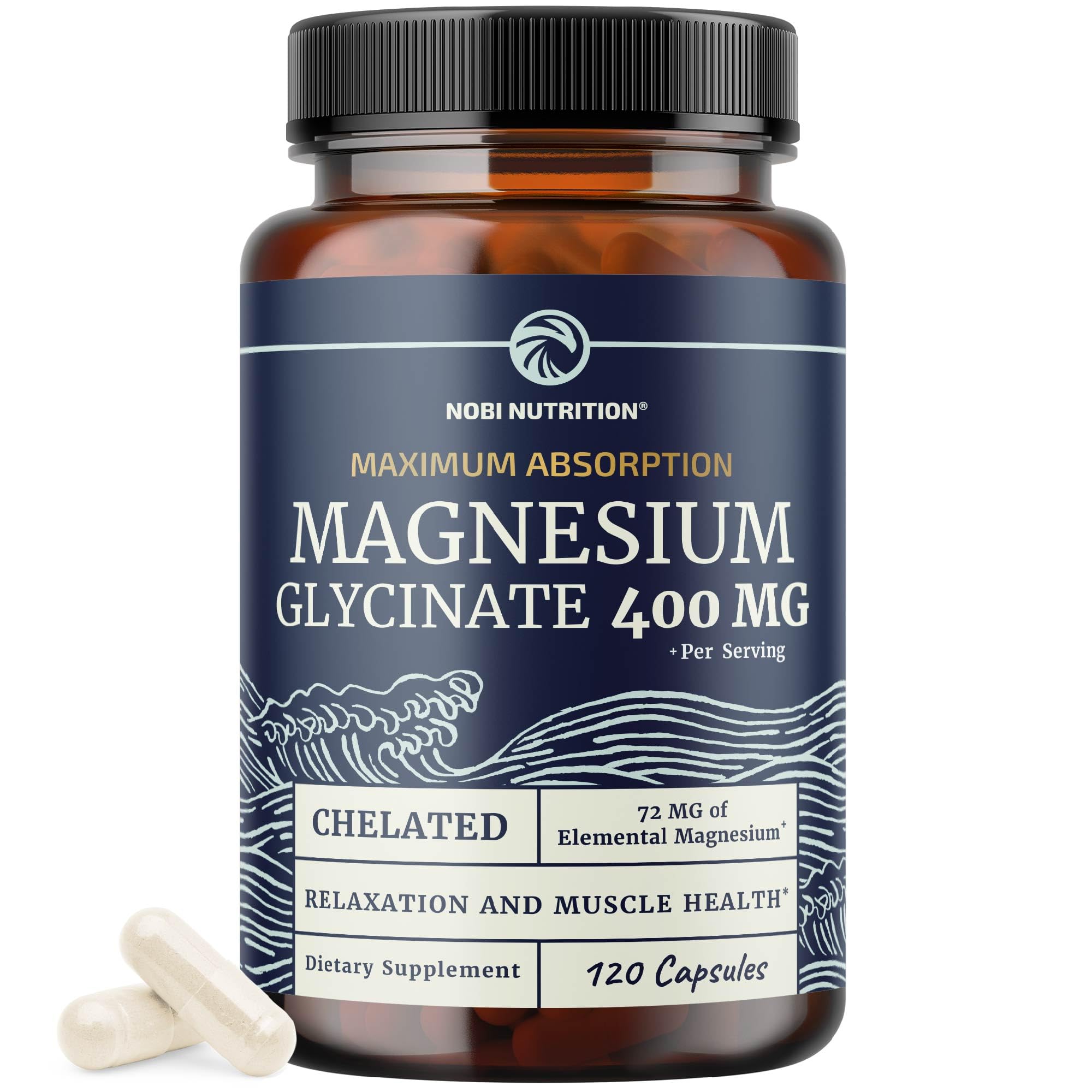 Magnesium Glycinate 400mg | High Absorption Formula for Sleep, Calm, Muscle Relaxation, Heart, Bone & Nerve Support for Women & Men | Chelated Magnesium Glycinate Supplement | 120 Ct (2 Month Supply) Nobi NutritionAu supplements