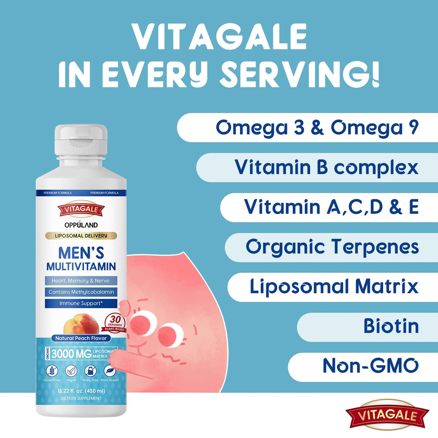 oppuland - Men's Multivitamin - Liquid Supplement - Liposomal Delivery - Daily Multi Vitamin with Biotin B Complex Omega-3 - Hair & Nail Support Vitamin oppulandUS supplements