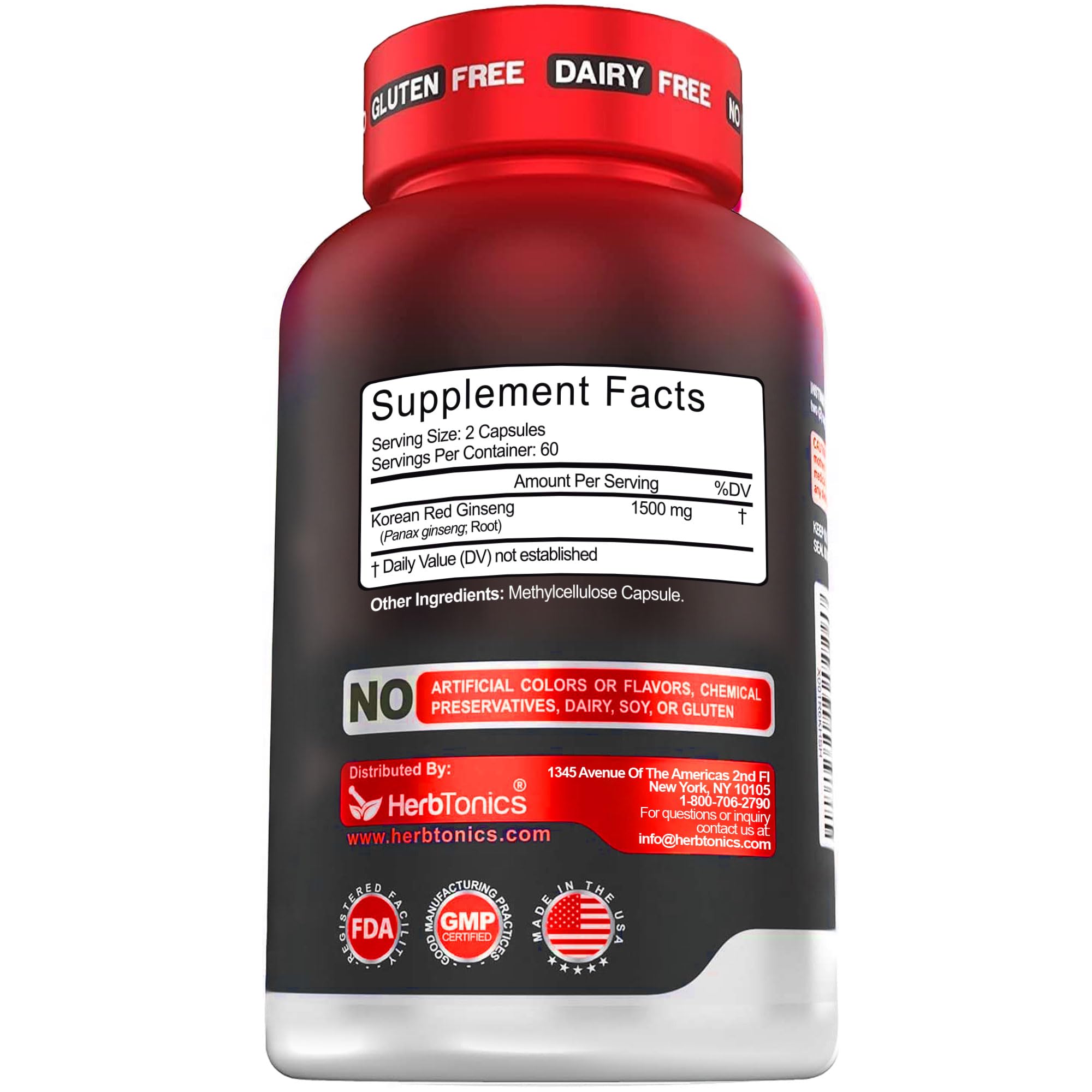Herbtonics Korean Red Panax Ginseng 1500mg - Energy Supplement for Peak Performance, Focus & Vitality - High Potency Ginseng Root Extract - 120 Vegan Capsules HerbtonicsAu supplements