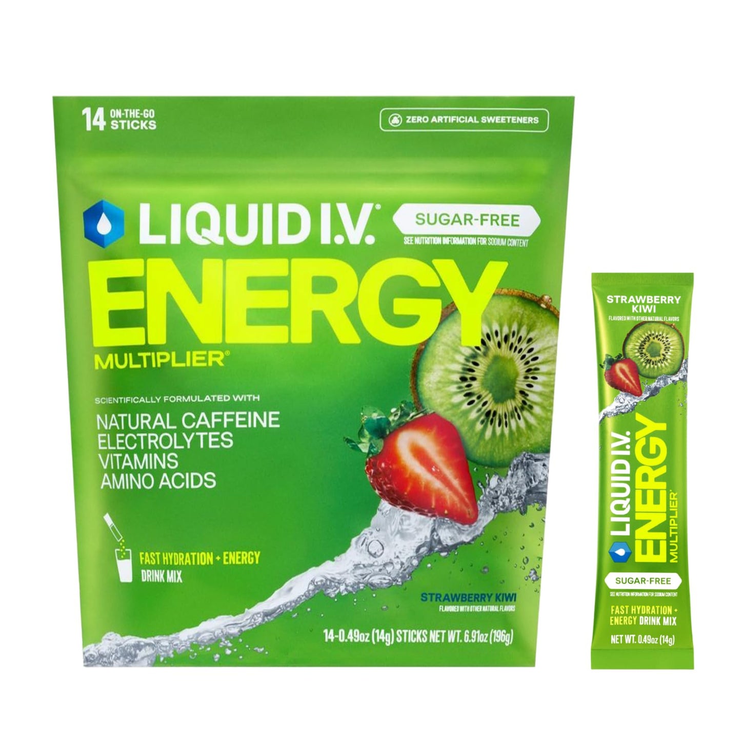 Liquid I.V.® Hydration Multiplier Sugar Free + Energy - Strawberry Kiwi | Electrolyte Powder Drink Mix | 1 Pack (14 Servings) Liquid I.V.US supplements