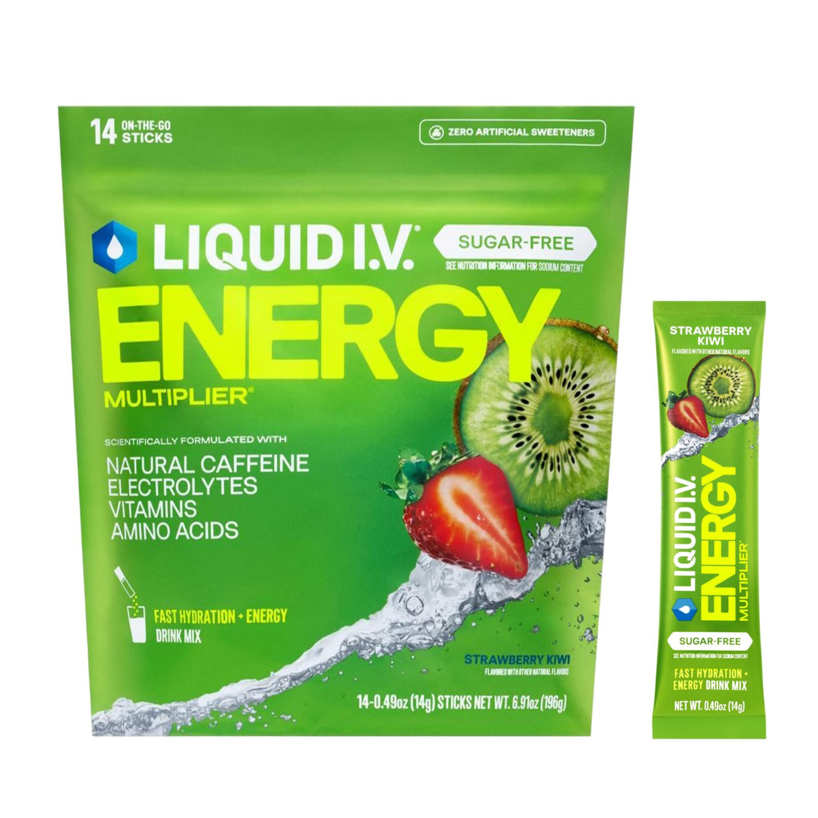 Liquid I.V.® Hydration Multiplier Sugar Free + Energy - Strawberry Kiwi | Electrolyte Powder Drink Mix | 1 Pack (14 Servings) Liquid I.V.US supplements