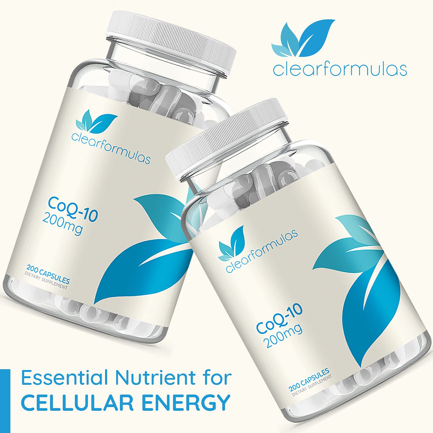 Clear Formulas CoQ10 200mg 200 Capsules Quick Absorption Non-GMO Clear FormulasUS supplements