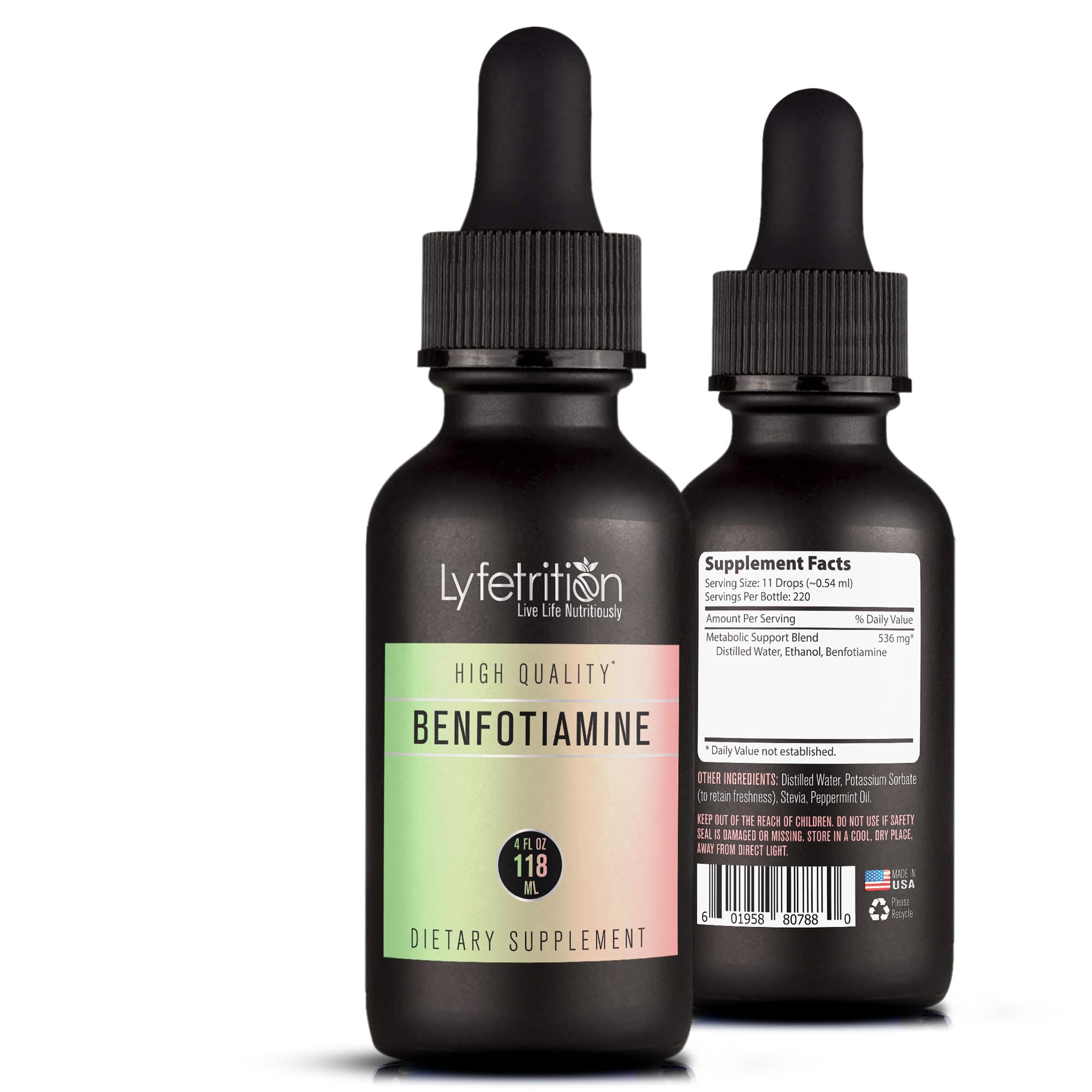 Lyfetrition Benfotiamine 118 ml, 4 FL Oz Liquid, 220 Servings, Made in USA, Quick Absorption, Potent Ingredients, Non-GMO LyfetritionAu supplements